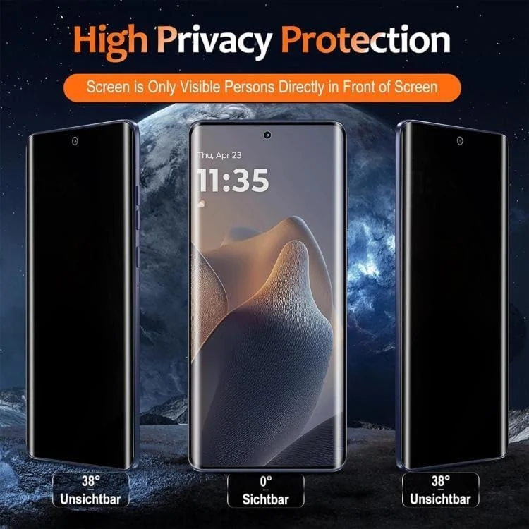 Mobigon Screen Protector for Xiaomi Redmi Note 15 4G / 5G UV Glass Fingerprint Reader Support 3D Curved Anti-Spy Tempered Glass Screen Protector - Privacy