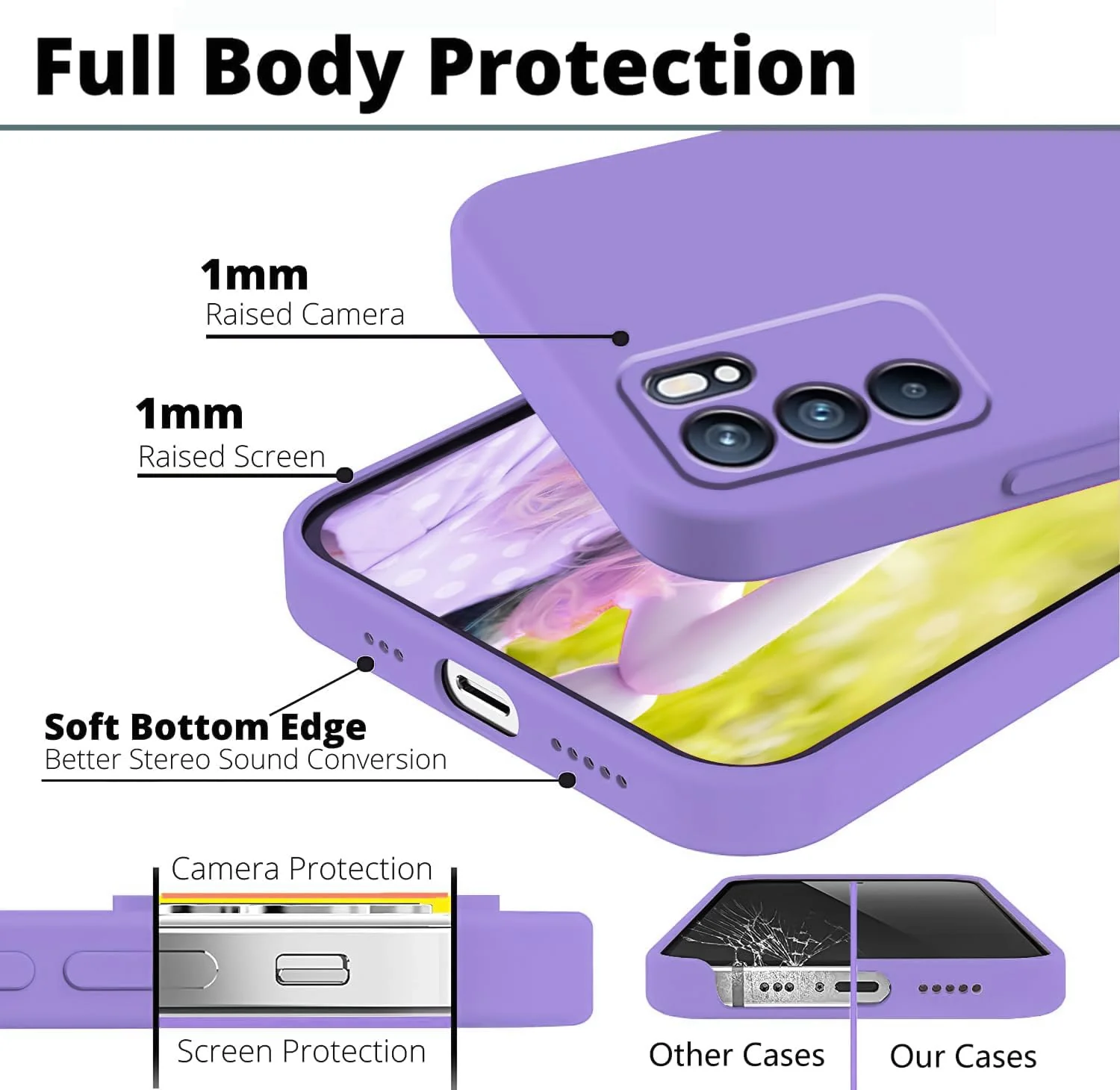 DL3 Mobilak Liquid Silicone Protective Case with Soft Microfiber Lining with Full Camera Protection for OPPO Reno 6 5G - Light Purple