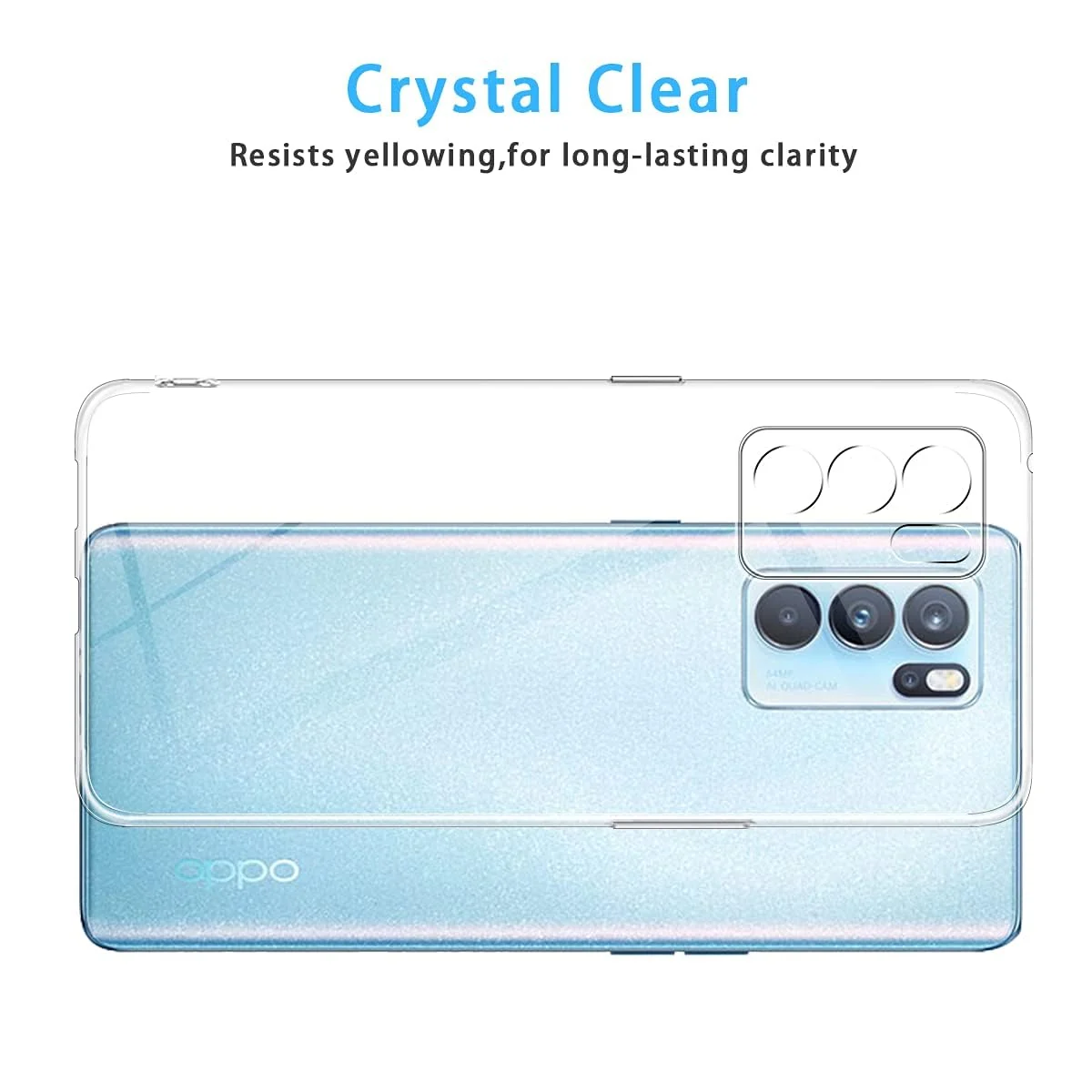 DL3 Mobilak Case Compatible with OPPO Reno 6 5G Case Crystal Soft TPU Gel Case Flexible Silicone Anti-Scratch Camera Protection TPU Cover - Clear