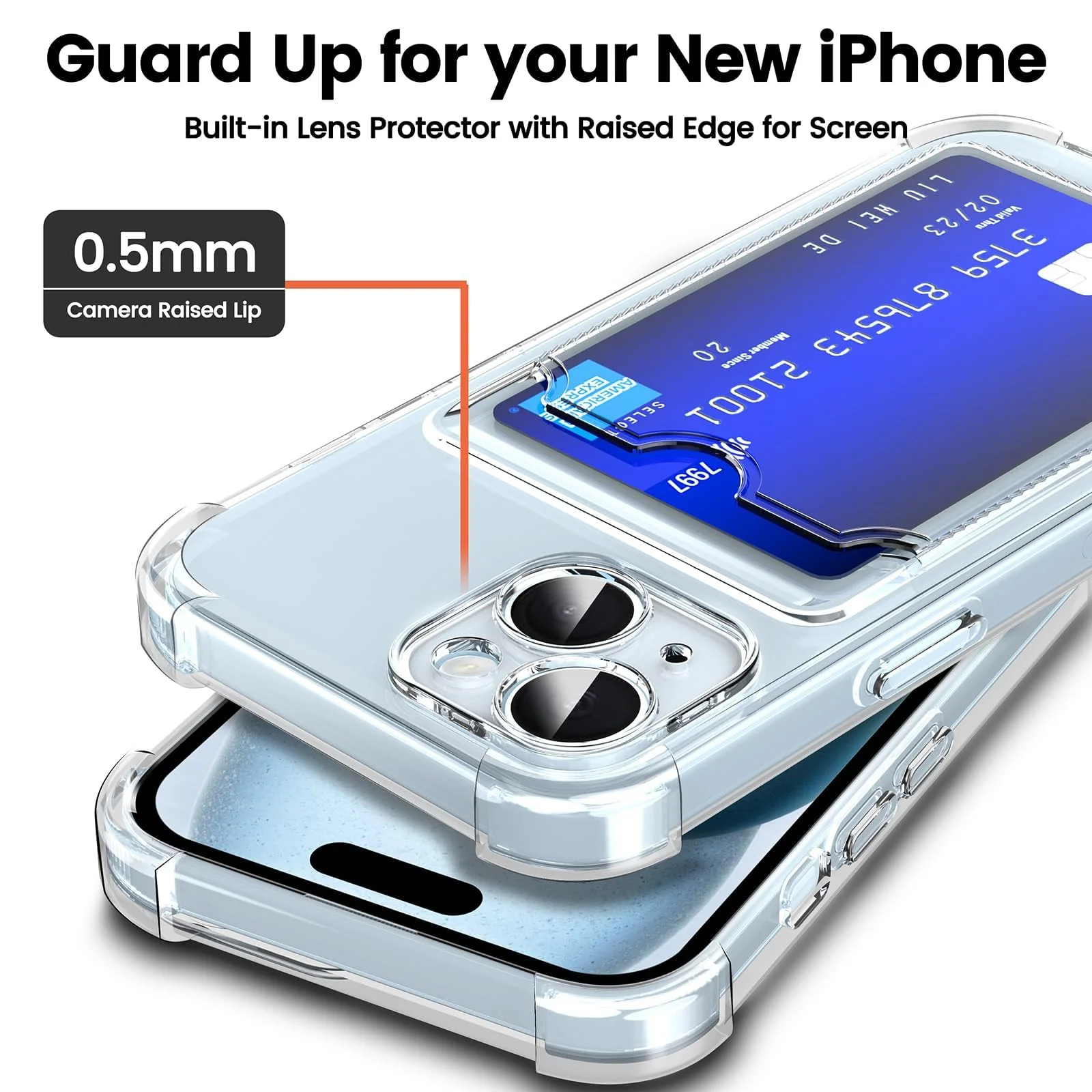 DL3 Mobilak Leather Wallet Case for iPhone 13 6.1-Inch, Supports wireless charging, Camera protection, Shock-absorbing protection - Clear