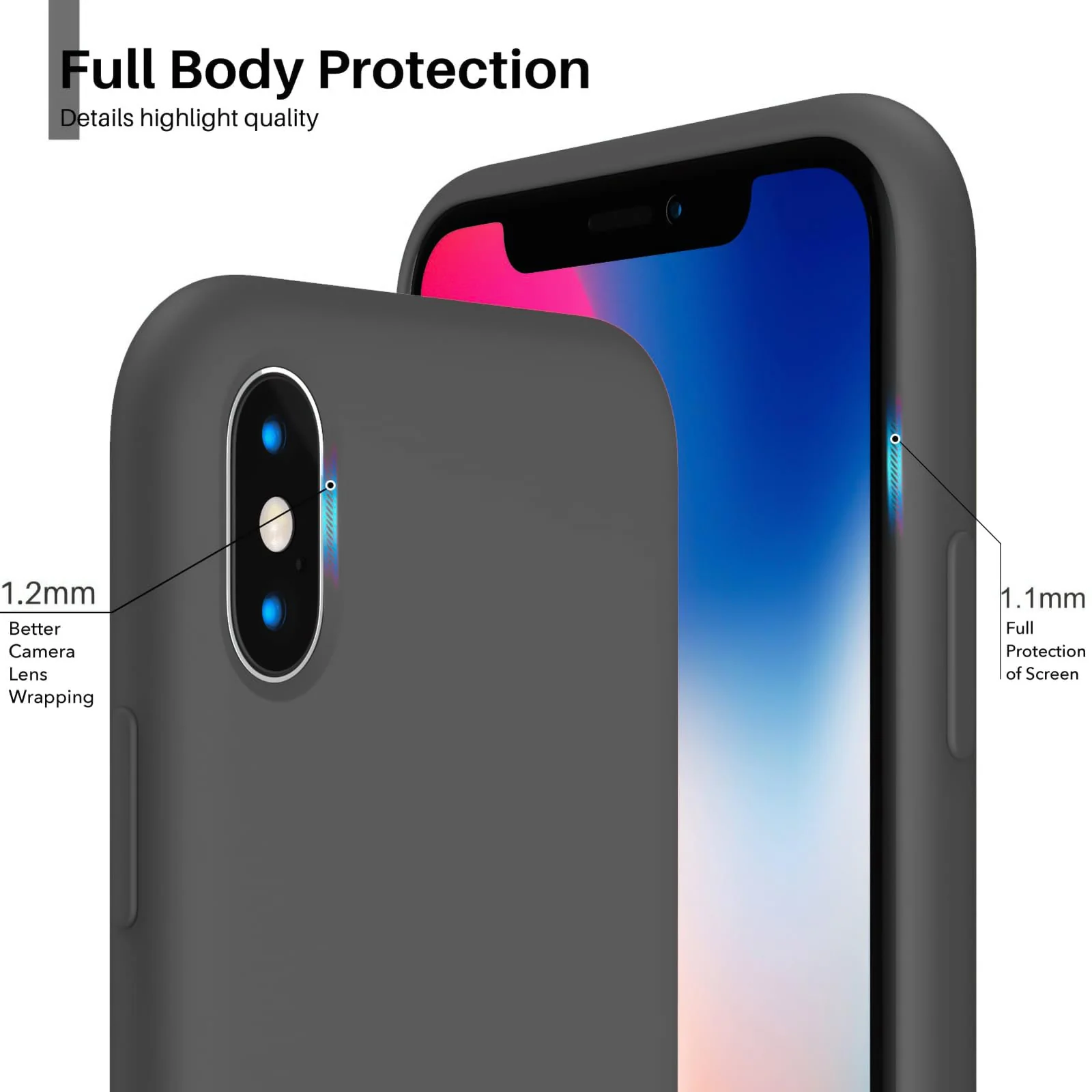 DL3 Mobilak Liquid Silicone Protective Case for iPhone X / iPhone XS with Camera Protection and Microfiber Lining - Space Grey