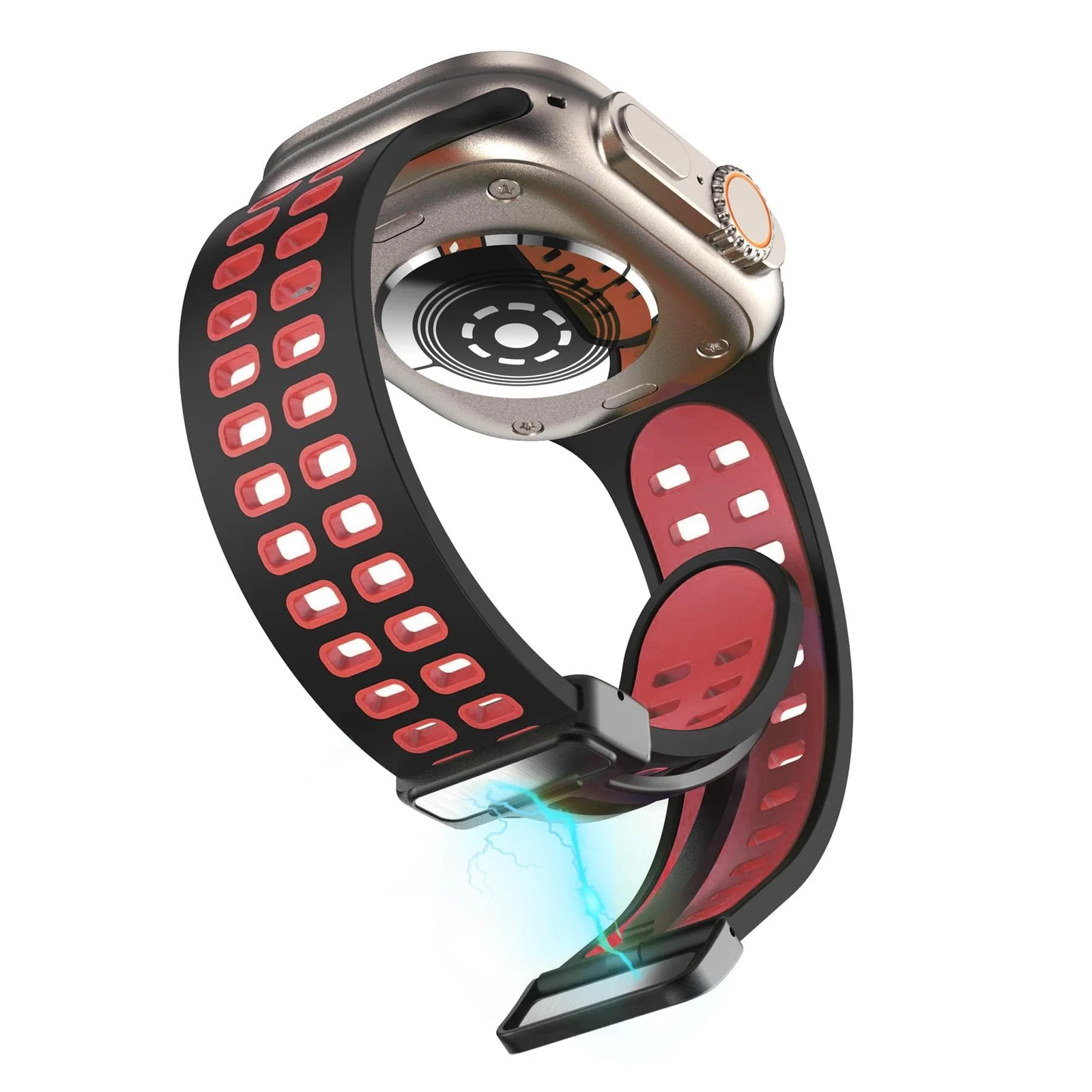 DL3 Mobilak Compatible with Apple Watch Ultra Band 49mm 45mm 44mm 42mm 41mm 40mm 38mm, Silicone Strap with Magnetic for iWatch Ultra SE Series 9 8 7 6 5 4 3 2 1 (42mm/44mm/45mm/49mm) - Black Red
