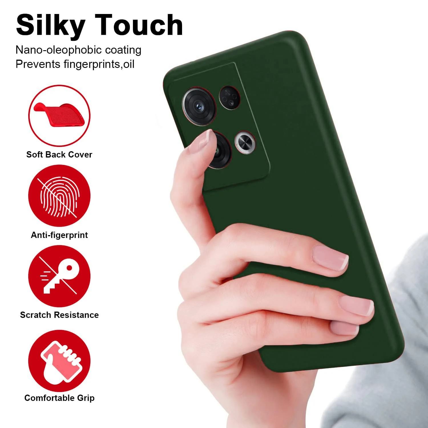 DL3 Mobilak OPPO Reno 8 5G Case, Soft Flexible Liquid Silicone Gel Rubber Bumper Cover, Full Body Shockproof Protective Phone Case - Green