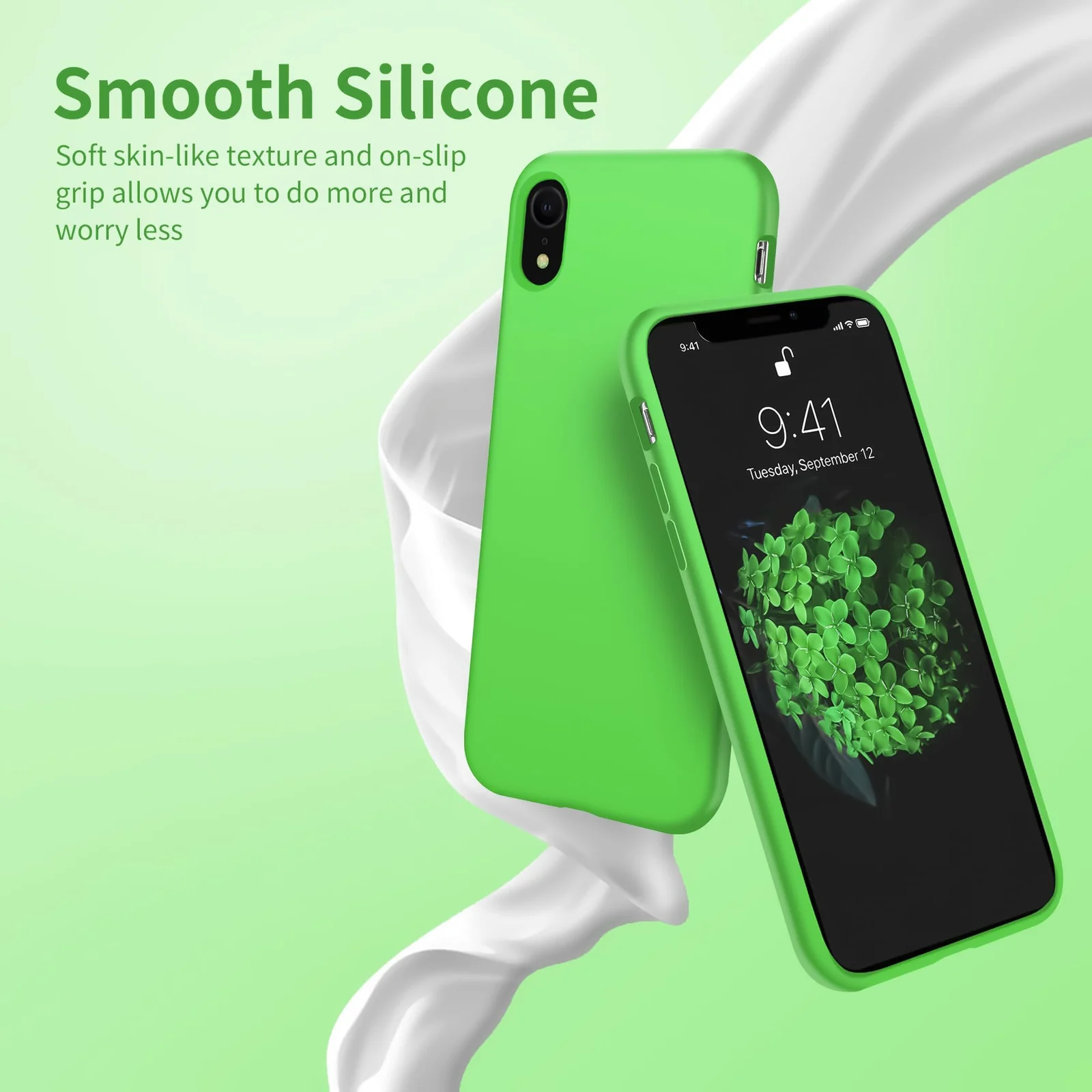 DL3 Mobilak Liquid Silicone Protective Case for iPhone XR with Camera Protection and Microfiber Lining - Neon Green