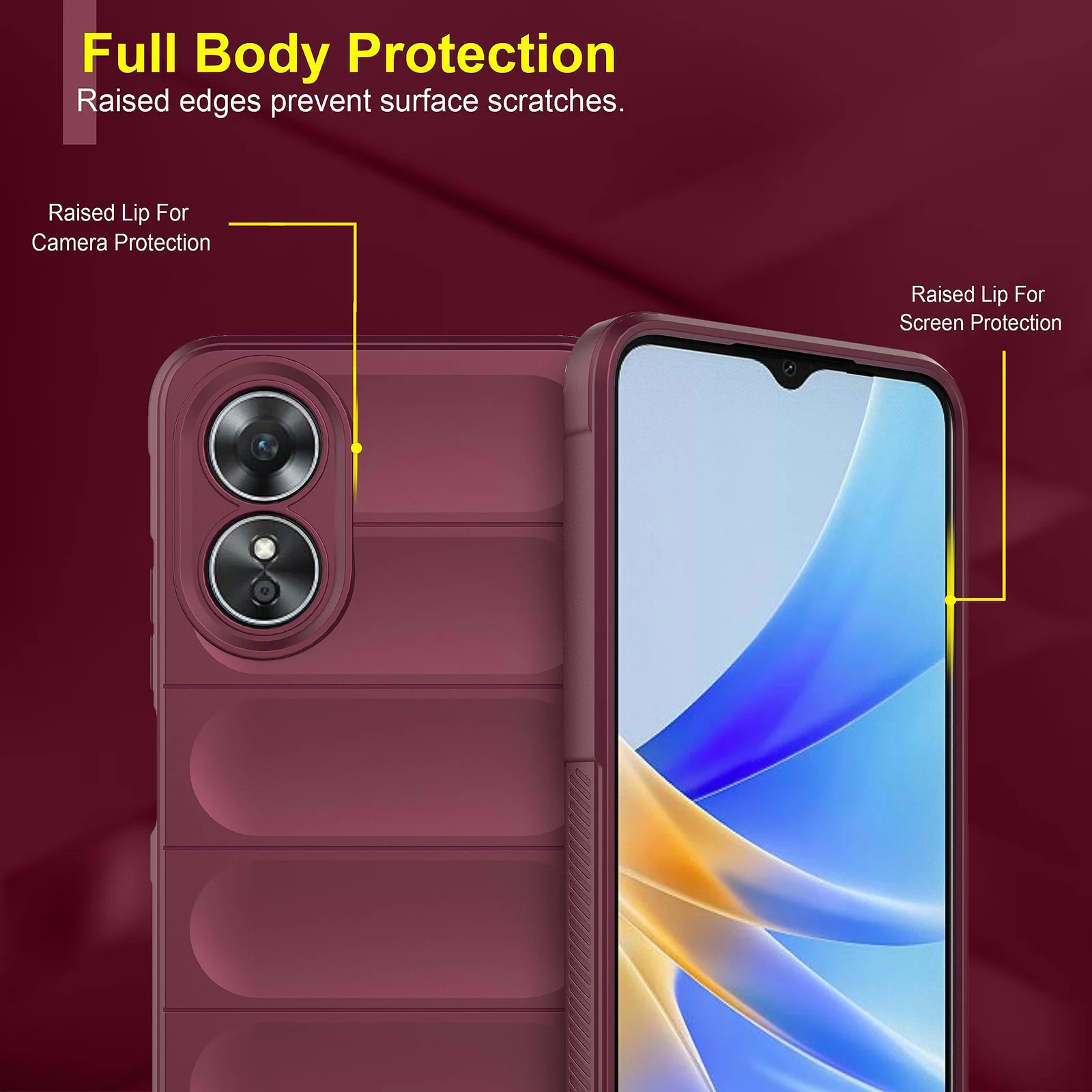 DL3 Mobilak Flexible Silicone and TPU Protective Case with Camera Protection for OPPO A38 4G | OPPO A18 4G - Wine Red