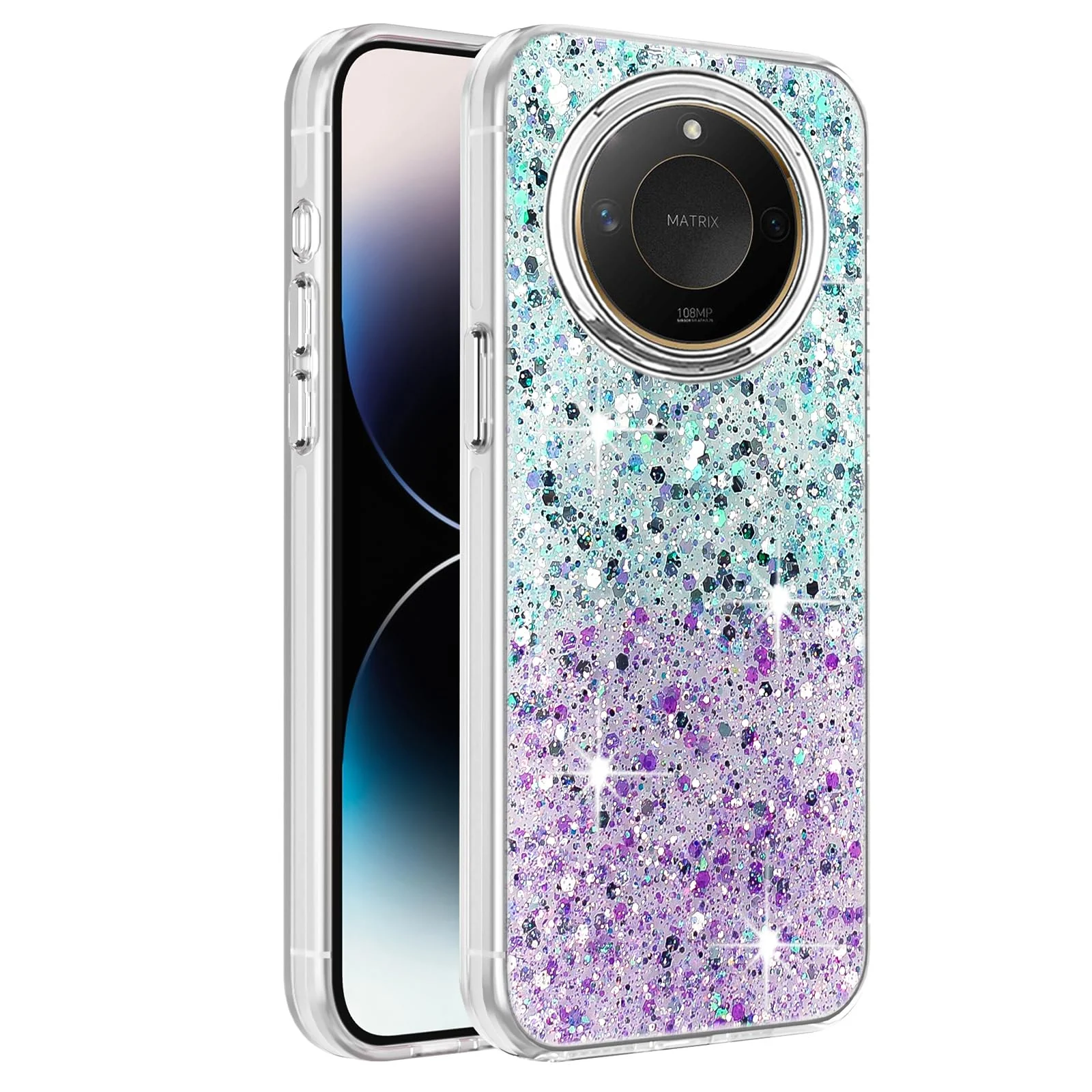 DL3 Mobilak Glitter Rhinestone Protective Case for Honor X9c Smart with Shockproof Design - Green Purple