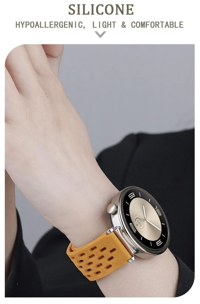 DL3 Mobilak 18mm Silicone Strap For Huawei Watch GT 6 41mm/GT 5 Pro 42 mm/GT 5 41mm/GT4 41 mm/Watch 5 42mm Magnetic Metal Buckle Sport Silicone Breathable Strap, Band Soft Replacment Wristband - Orange