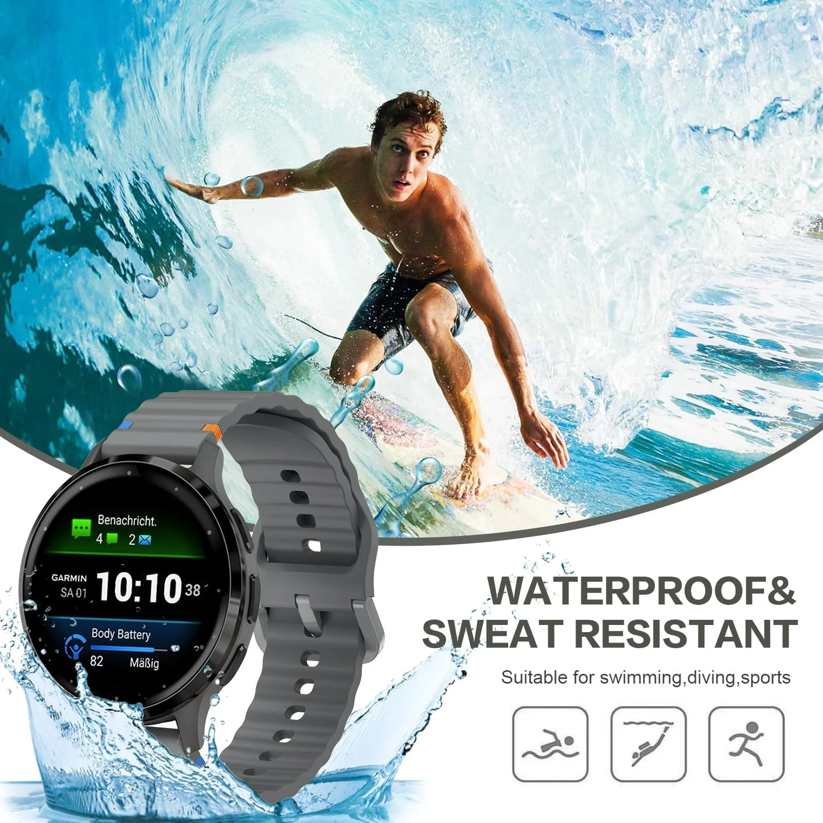 DL3 Mobilak Silicone Sport Band 22MM Strap For Xiaomi Redmi Watch 5 Actie/5 Lite/Samsung Galaxy Watch 3 45mm/Watch 46mm/Gear S3/Huawei watch GT5 GT4 GT3 GT2 GT 46MM/GT2E/GT3 Pro GT 5 Pro - Blue