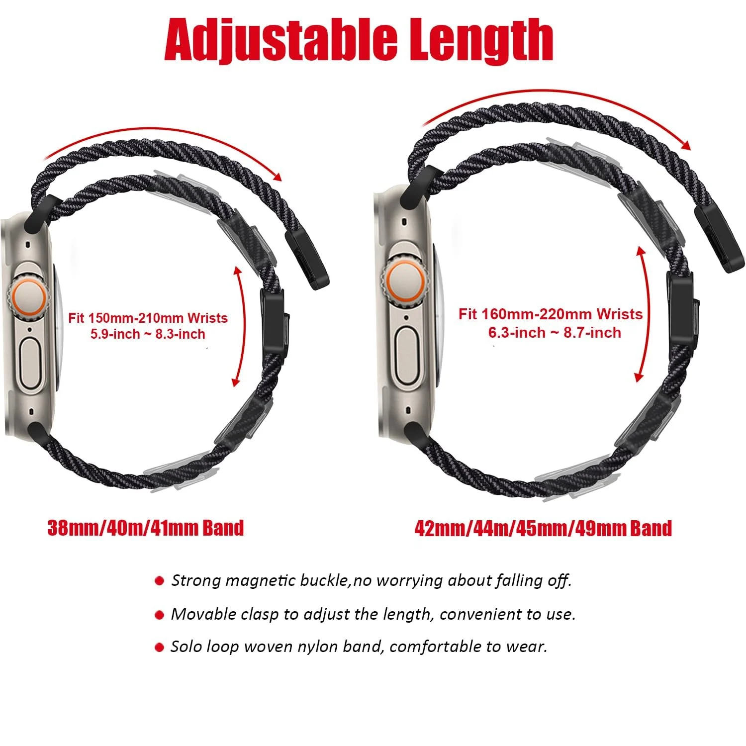 DL3 Mobilak Sport Solo Loop Compatible with Apple Watch Band 42mm 44mm 45mm 46mm 49mm for Women Men, Magnetic Strap Stretchy Braided Wristband for iWatch Series 11 10 9 8 7 6 5 4 3 Ultra 3 2 1 SE SE2 - Black Grey