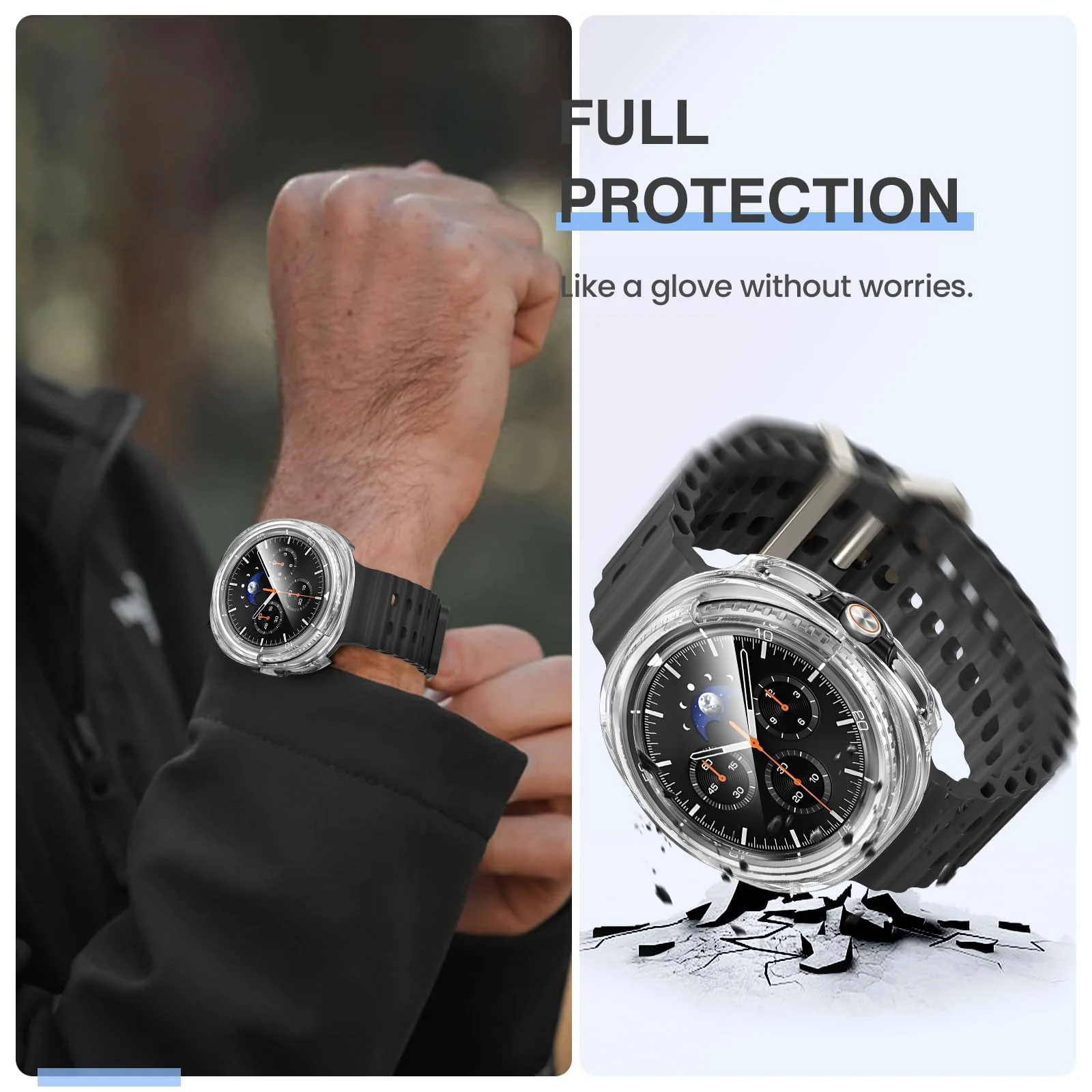DL3 MOBILAK Full-Coverage Watch Case with Tempered Glass for Samsung Galaxy Watch 8 Classic 46 mm, Clear