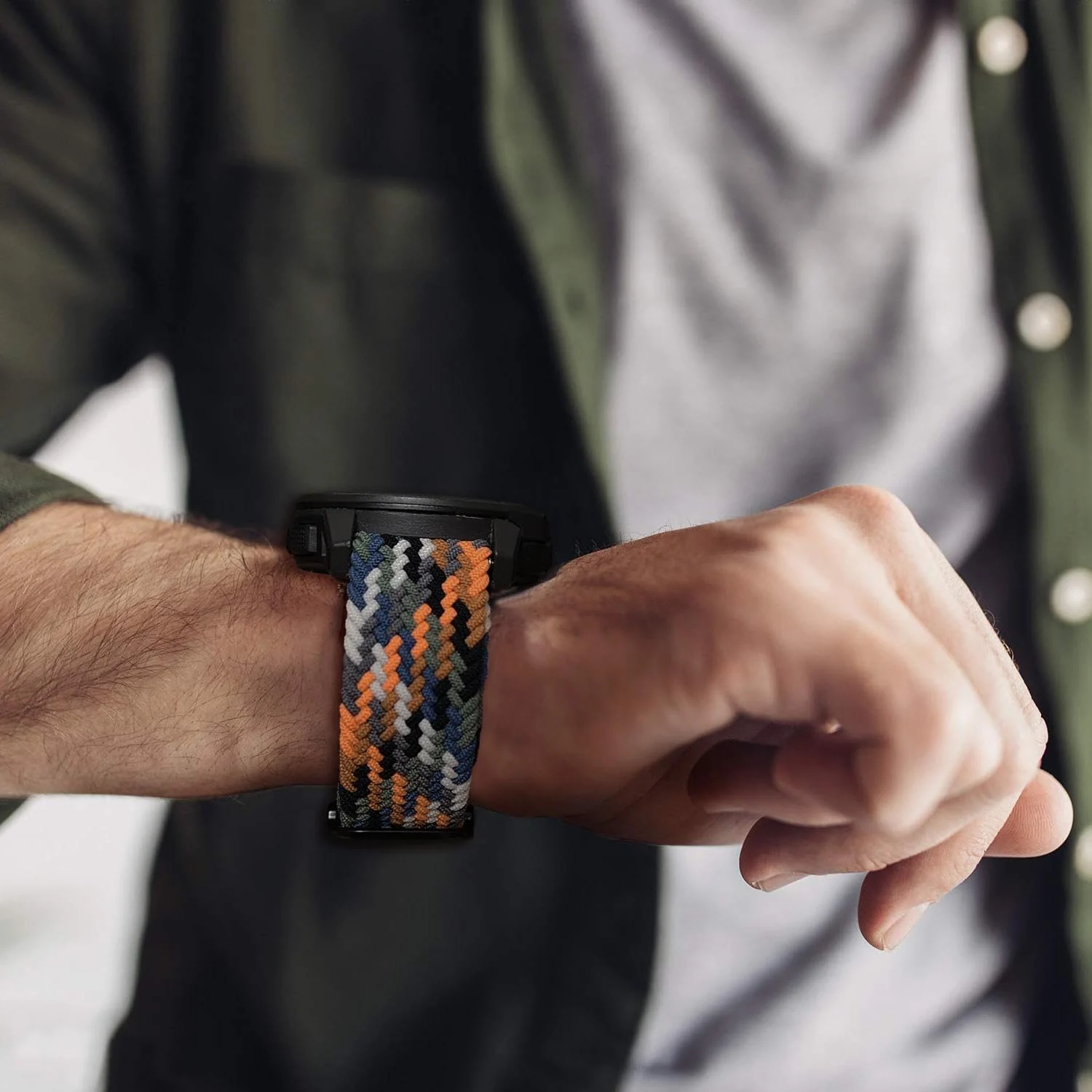 DL3 Mobilak Band 20MM Nylon Braided Solo Loop Strap For Samsung Gear Sport/Watch 6/5/4 40mm 44mm/Watch 6 Classic 43mm 47mm/ 5 Pro 45mm/active 2 40mm 44mm (camouflage colorful, Medium), unisex-adult - Black