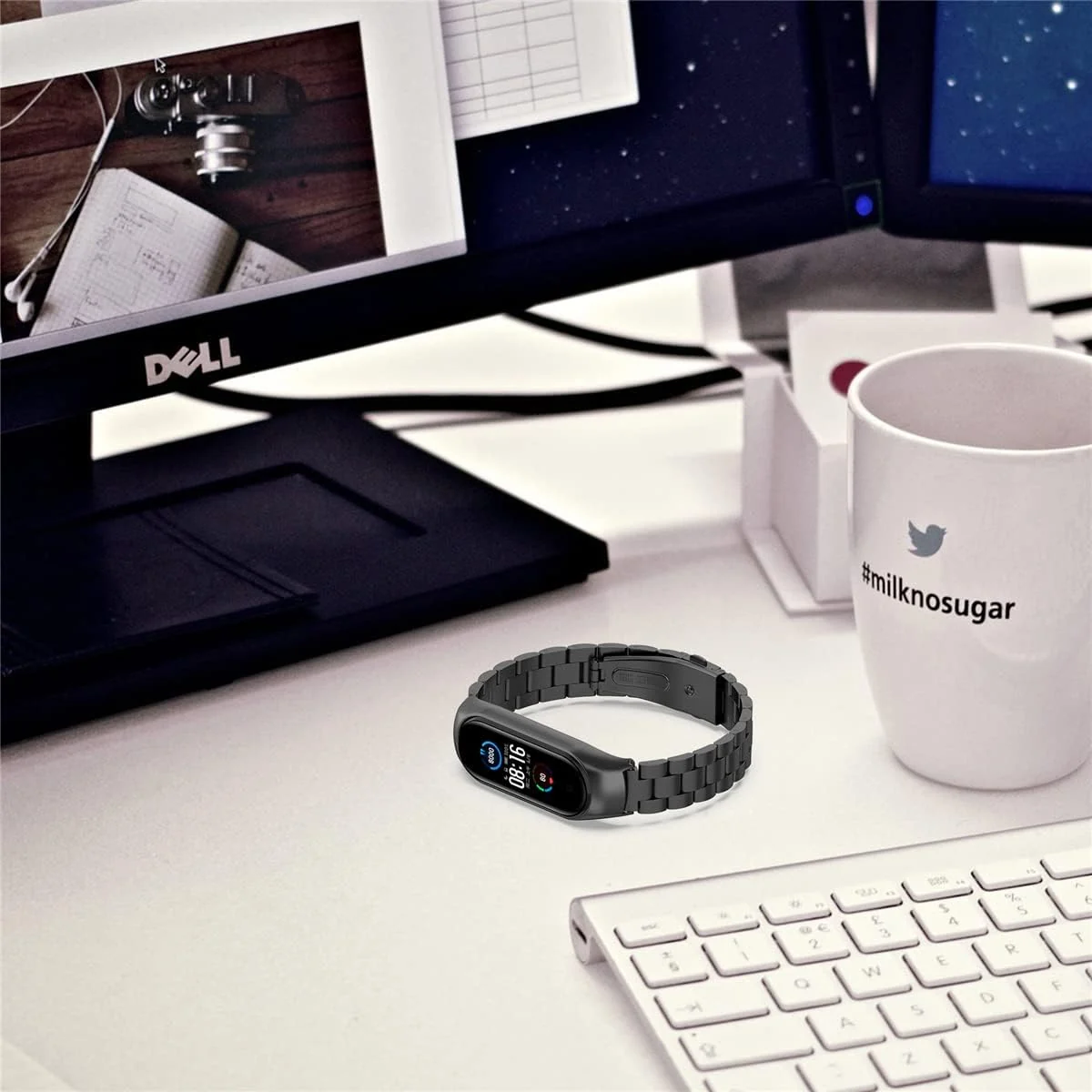 DL3 Mobilak Compatible For Xiaomi Mi Band 7 Strap, Metal Bracelet MiBand 7 Waterproof Stainless Steel Wrist Strap Accessory Band Strap for Xiaomi Mi Smart Band 7 - Black