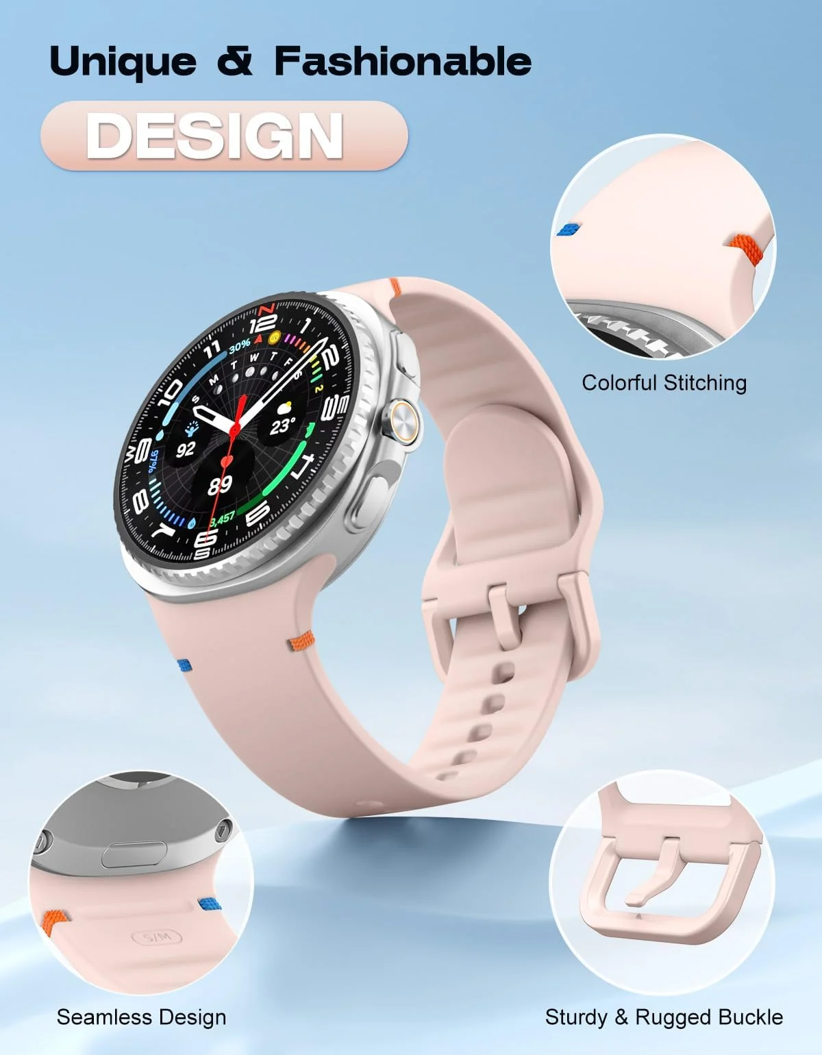 DL3 Mobilak Silicone Bands Compatible with Samsung Galaxy Watch 8 Band 40mm 44mm, Galaxy Watch 8 Classic Band 46mm, Waterproof Soft Wristband Sport Strap for Galaxy Watch 8 Bands 2025 Women Men - Pink
