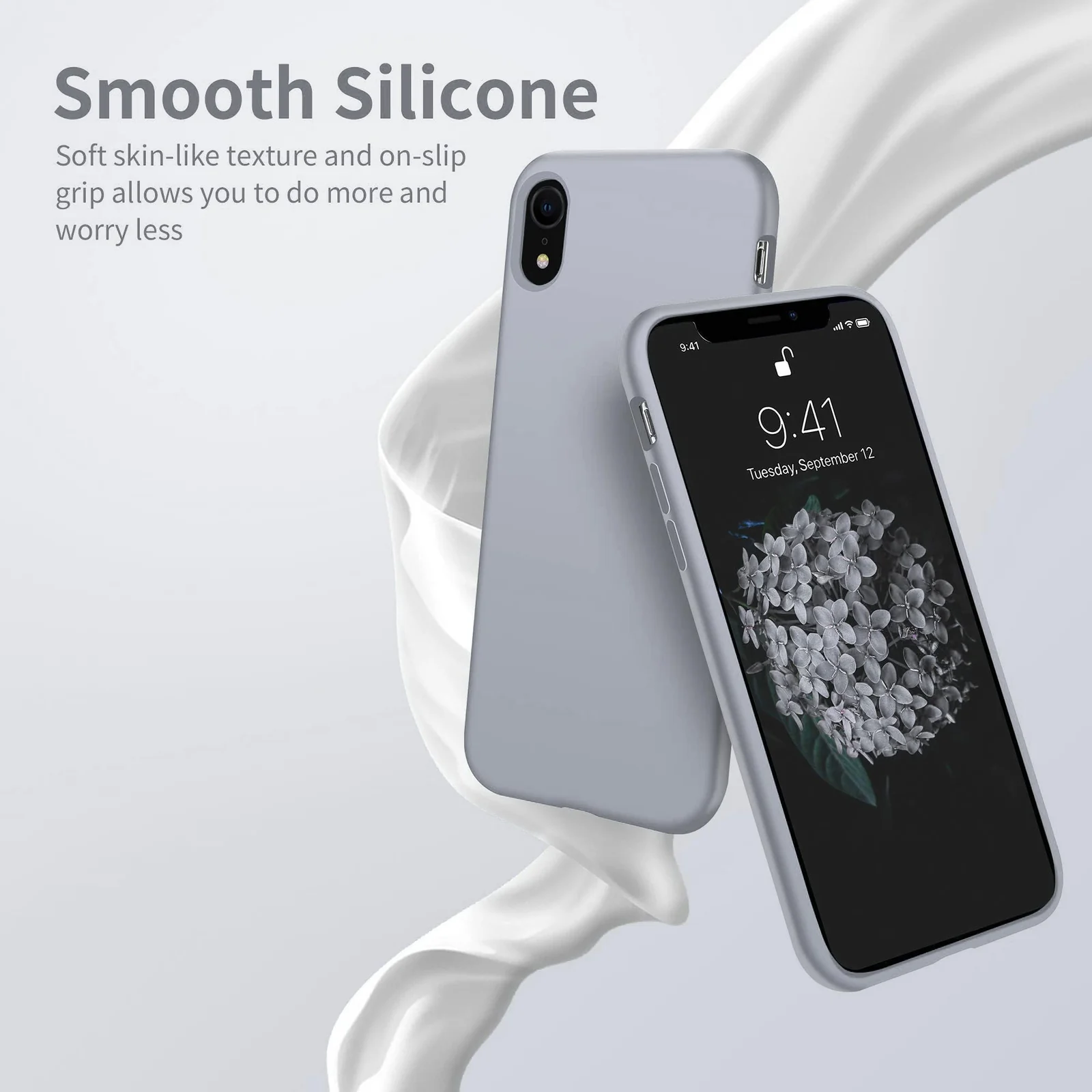 DL3 Mobilak Liquid Silicone Case for iPhone XR, Shock-absorbing protection, Scratch-resistant surface, Soft microfiber lining - Lavender Blue 2