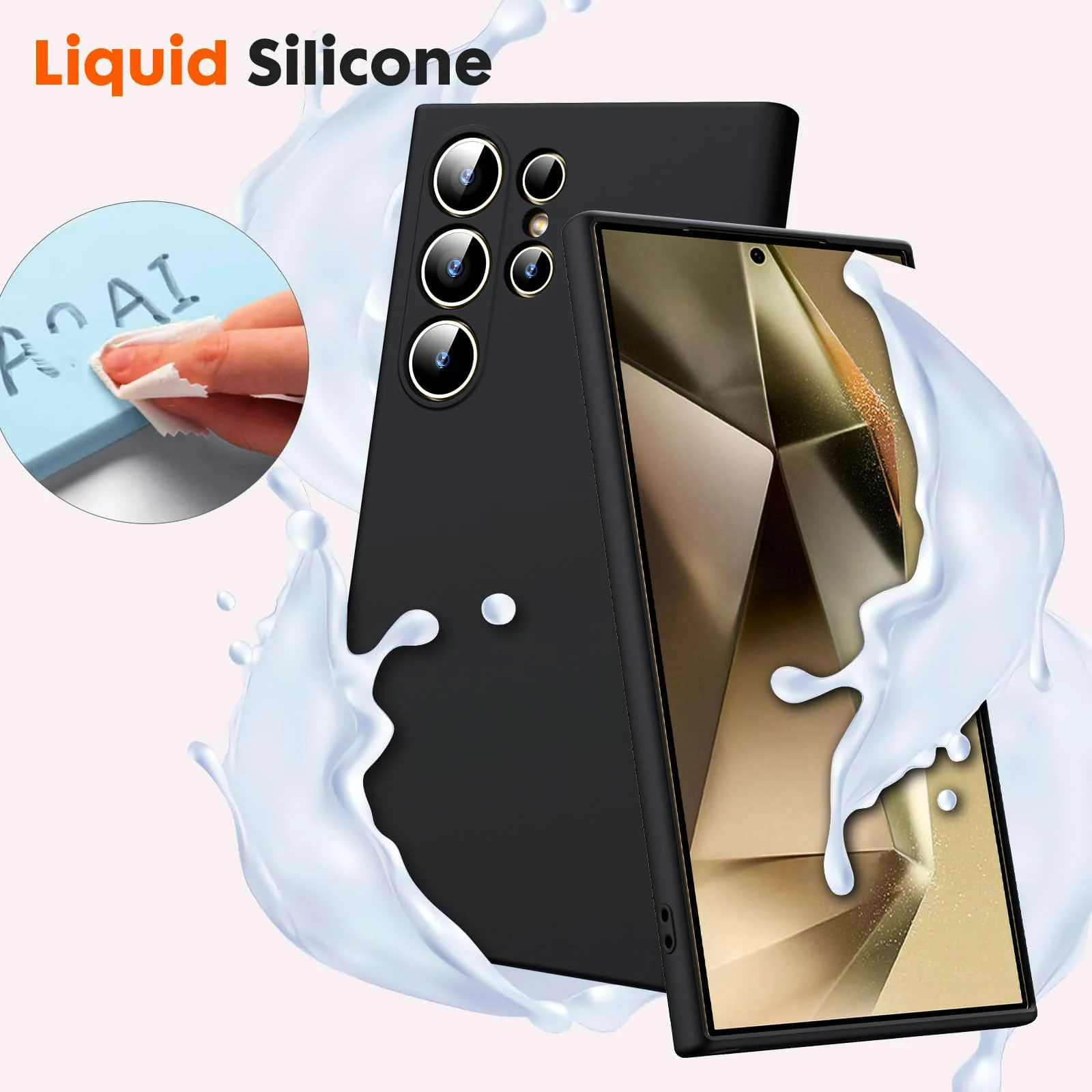 DL3 Mobilak Liquid Silicone Protective Case for Samsung Galaxy S23 Ultra with Camera Protection and Microfiber Lining - Black