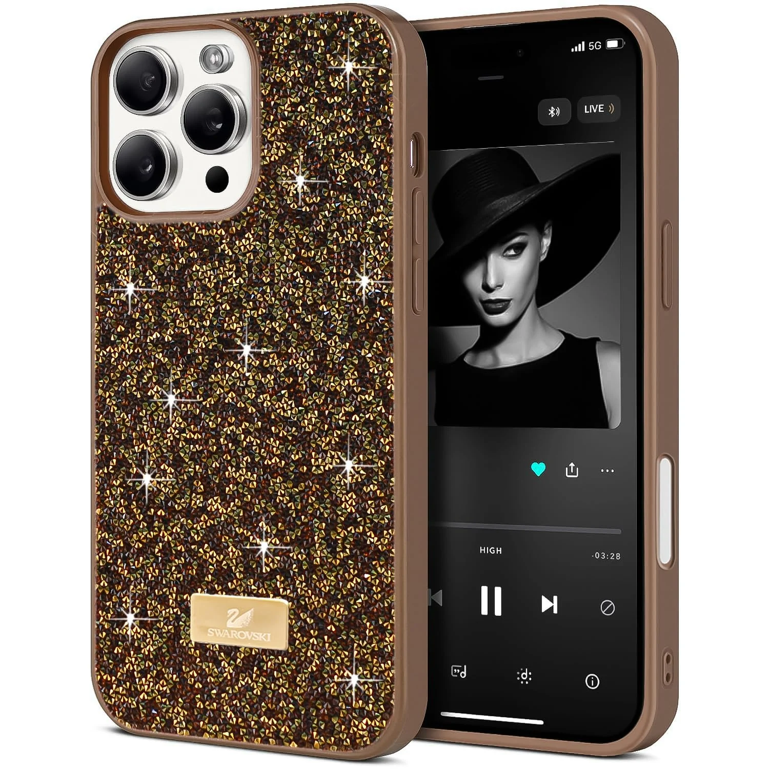 DL3 Mobilak Case for iPhone 16 Pro Max 6.9-Inch Glitter, Sparkle Diamond Crystal Bling Case with Bling, Ultra Thin Lightweight Full Body Shockproof Anti-Scratch Protective Cover - Brown