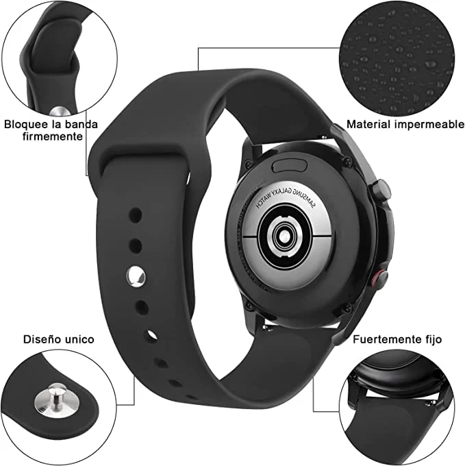 DL3 Mobilak Silicone Band 22MM Strap For Samsung Galaxy Watch 3 45mm/Watch 46mm/Gear S3/For Huawei watch GT4 GT3 46MM/Watch 3&4/3&4 Pro/GT2E/GT2 Pro/GT GT2 46MM/Amazfit GTR 4/3/3 Pro/2/2e - Black