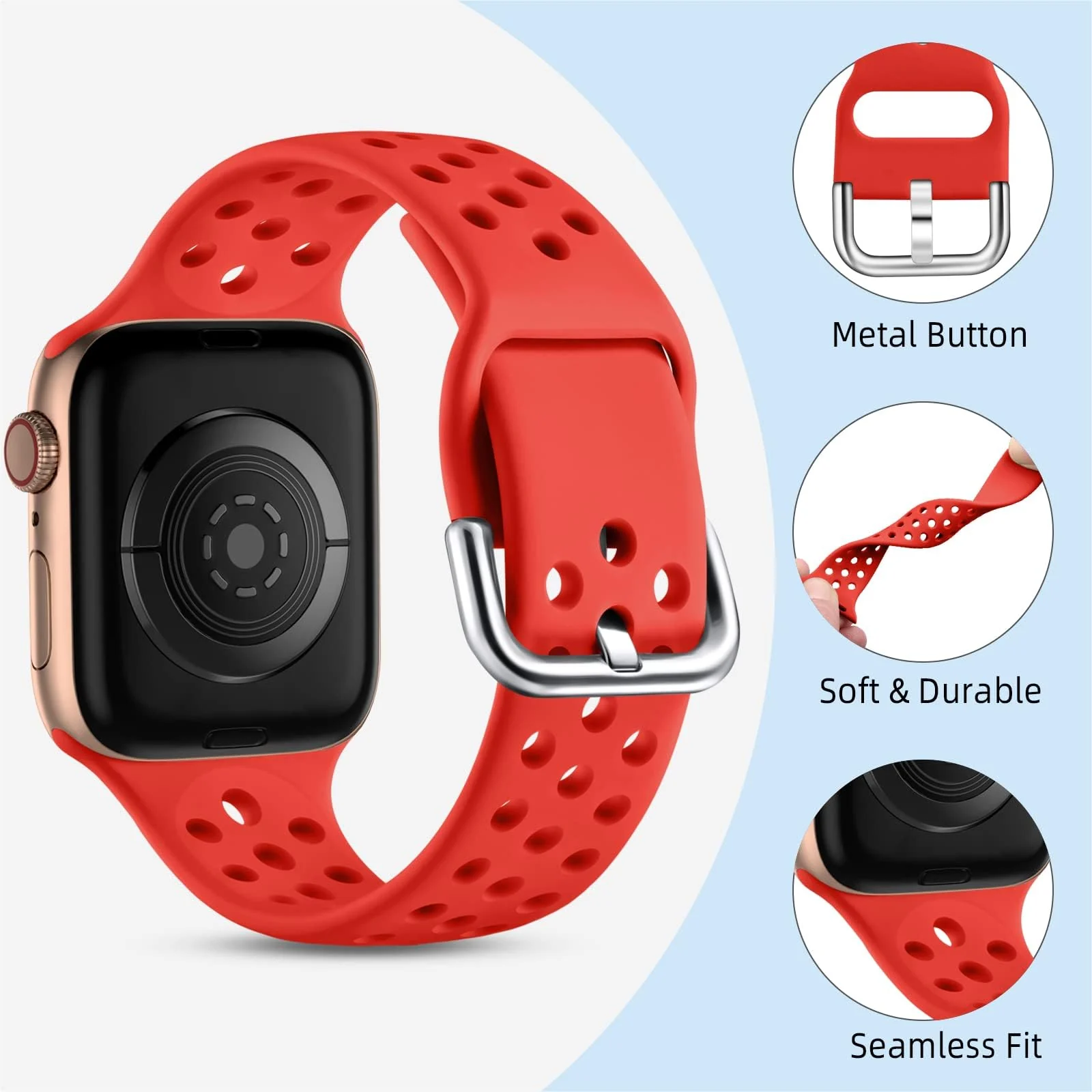 DL3 Mobilak Silicone Sport Band 20MM Strap For Samsung Galaxy Watch 7 6 5 4 40mm 44mm/5 Pro 45mm/S2 classic/active 2 40mm 44mm/Amazfi GTS 2/2e/GTS 3/3 Pro/GTS 4/GTS 2 Mini/3 Mini/4 Mini/Bip3/Bip 3 Pro - Red