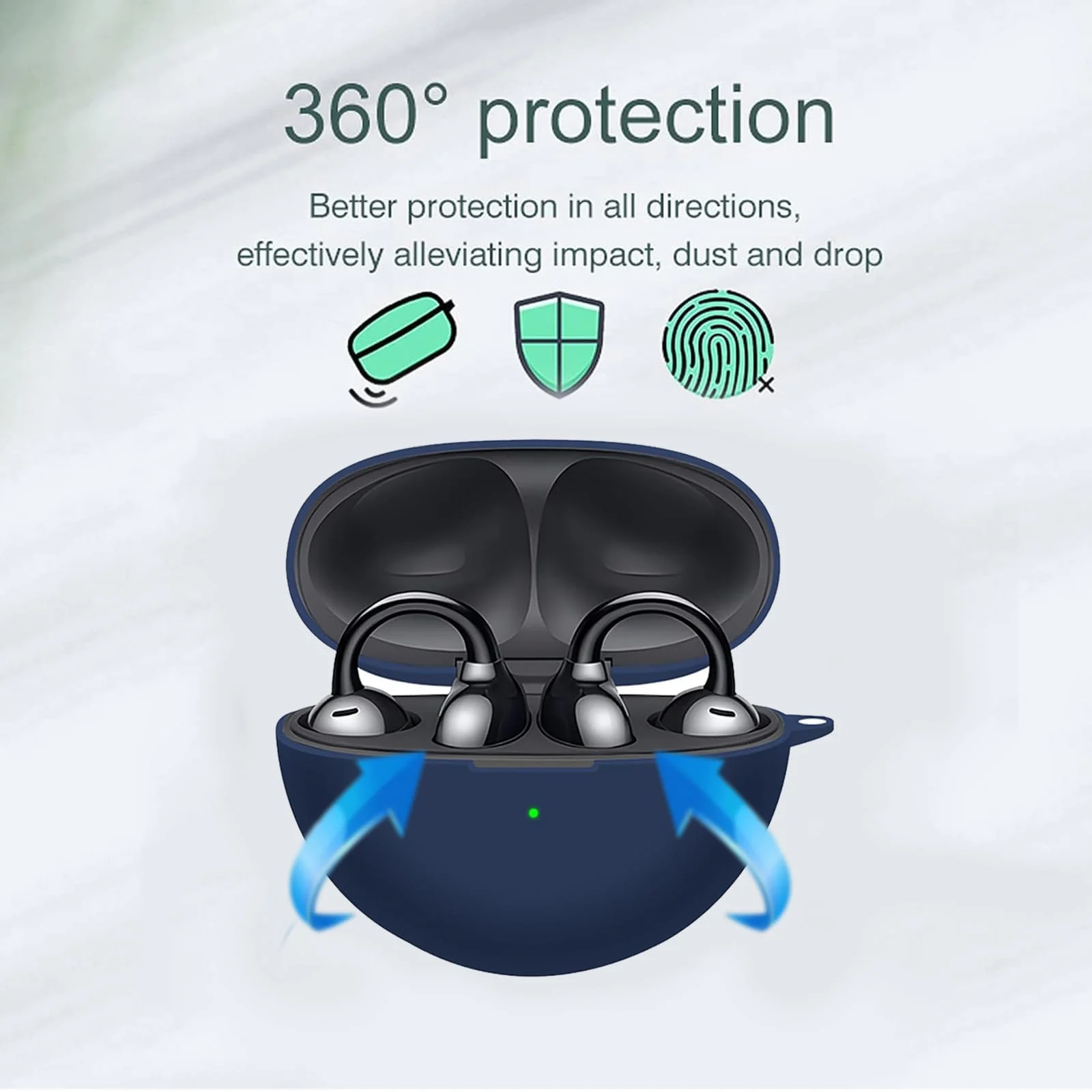 DL3 Mobilak Compatible with Huawei FreeClip Case Cover, Soft Silicone Shockproof Protective Skin Case for Huawei Free Clip Wireless Earbuds with Carabiner, Front LED Visible - Blue
