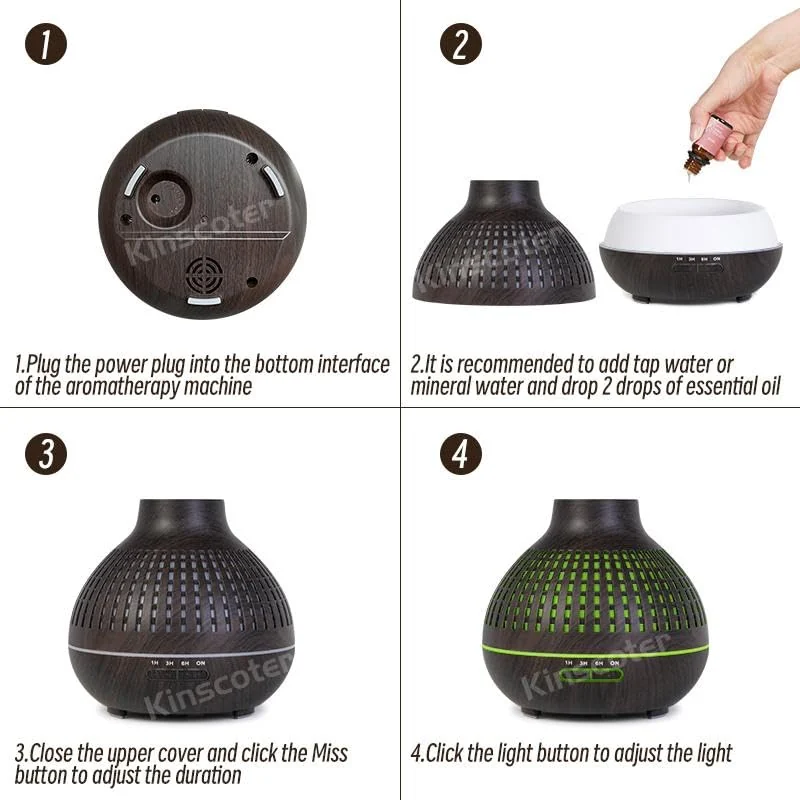 Mobigon Essential Oil Diffuser, Aromatherapy Diffuser 500ml with Remote Control, 4 Timer & Auto-Off Safety Switch, 7 Color LED Lights Mode, 10 Hours Quiet Humidifier for Bedroom - A.Dark Woody