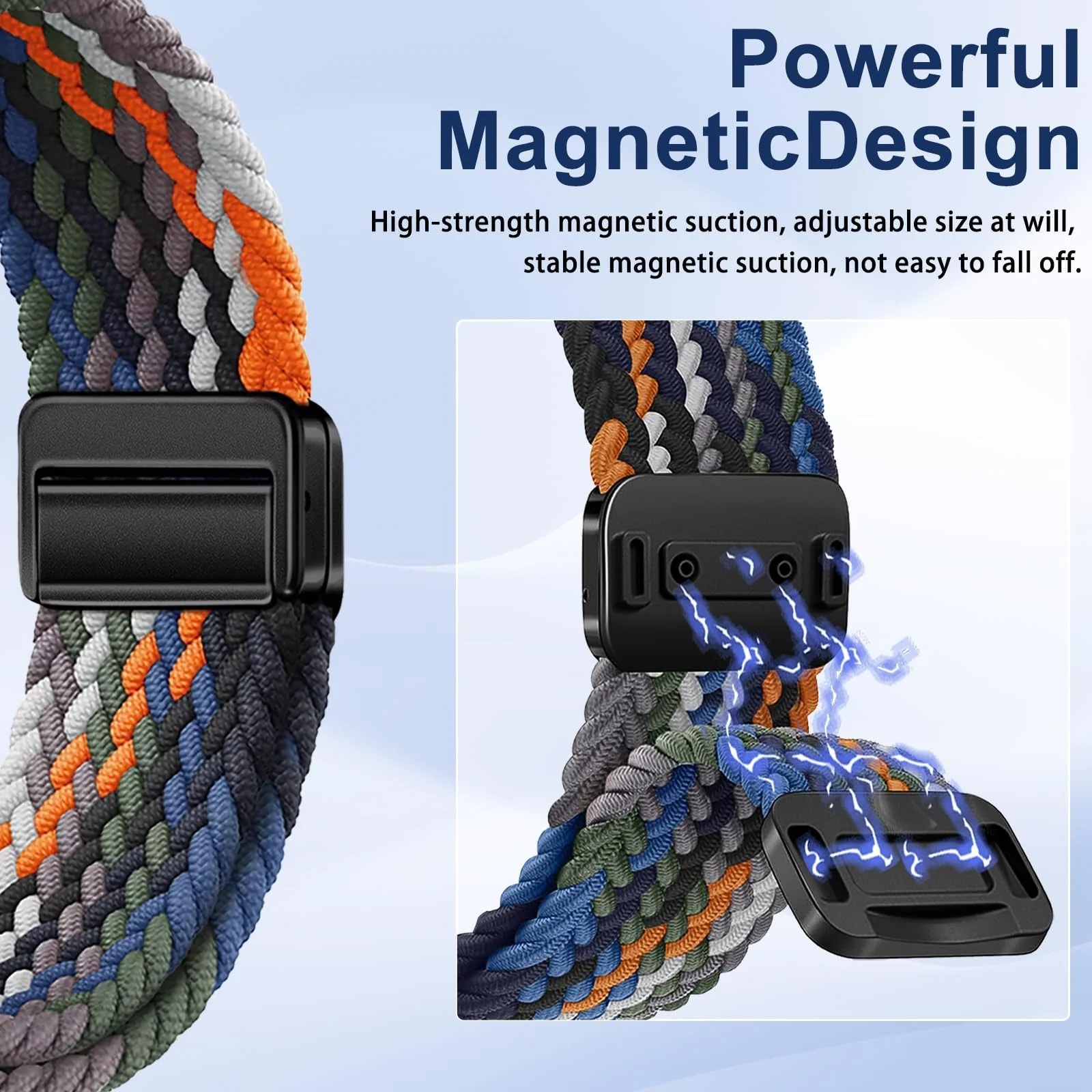 DL3 Mobilak Nylon Braided Band Compatible with Redmi Smart Band 2 / Xiaomi Smart Band 8 Active, Magnetic Elastic Strap Soft Breathable Adjustable Wristband for Men Women - Blue