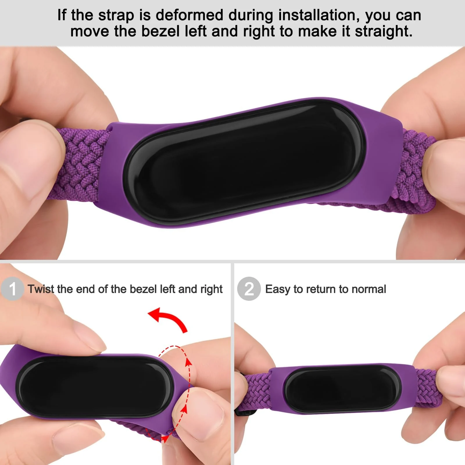 DL3 Mobilak Nylon Wristband Compatible for Xiaomi Mi Band 7/Mi Band 6/Mi Band 5/Mi Band 4/Mi Band 3, Adjustable Braided Elastic Solo Loop for Mi Band 7 6 5 4 3, Sport Strap Smart Watch Accessories - Purple