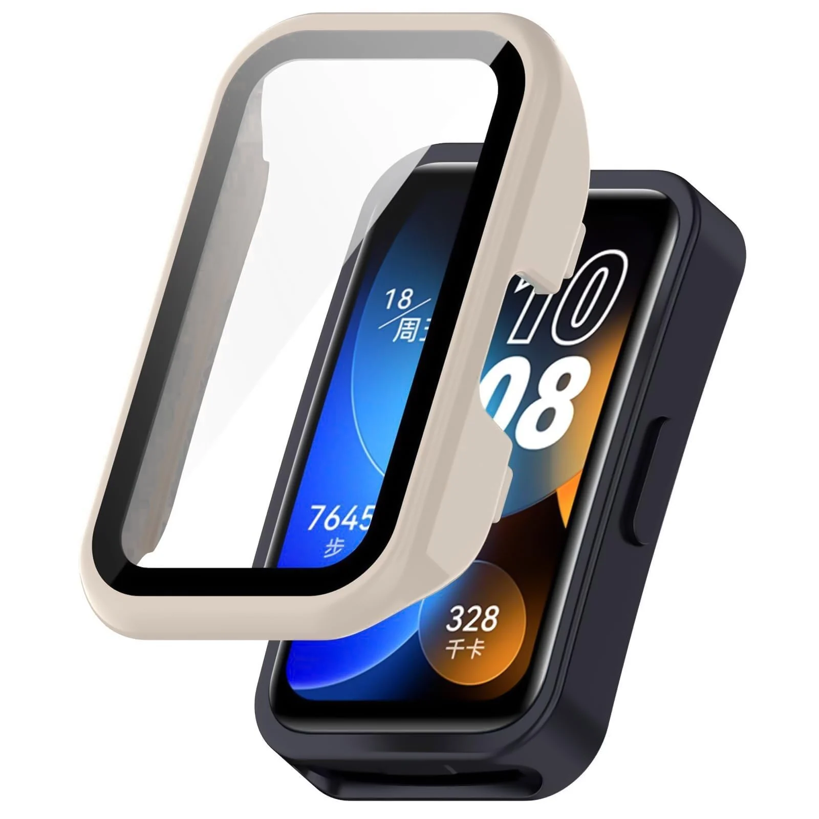 DL3 MOBILAK Protective Case Compatible with Huawei Band 9/8 9H Hardness PC Case Bumper Full Slim Protective Cover with Tempered Glass For HUAWEI Band 8/9 - Ivory White
