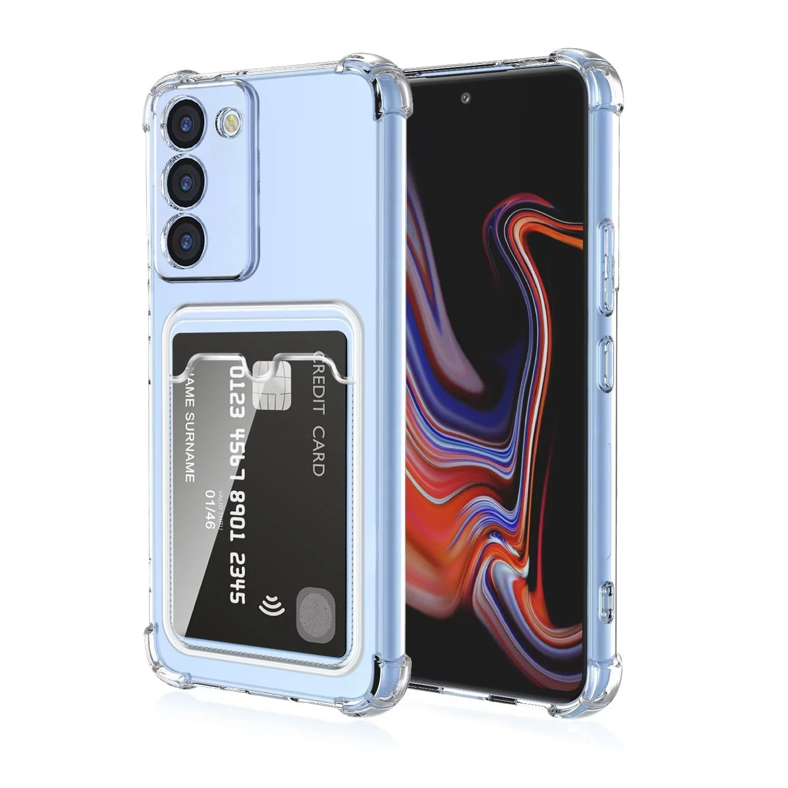 DL3 Mobilak Samsung Galaxy S23+ Plus Case Clear Card Holder Back Wallet Crystal Transparent Soft TPU Shockproof Bumper Corner Drop Protection Phone Case Cover With Camera Lens Protection - Transparent