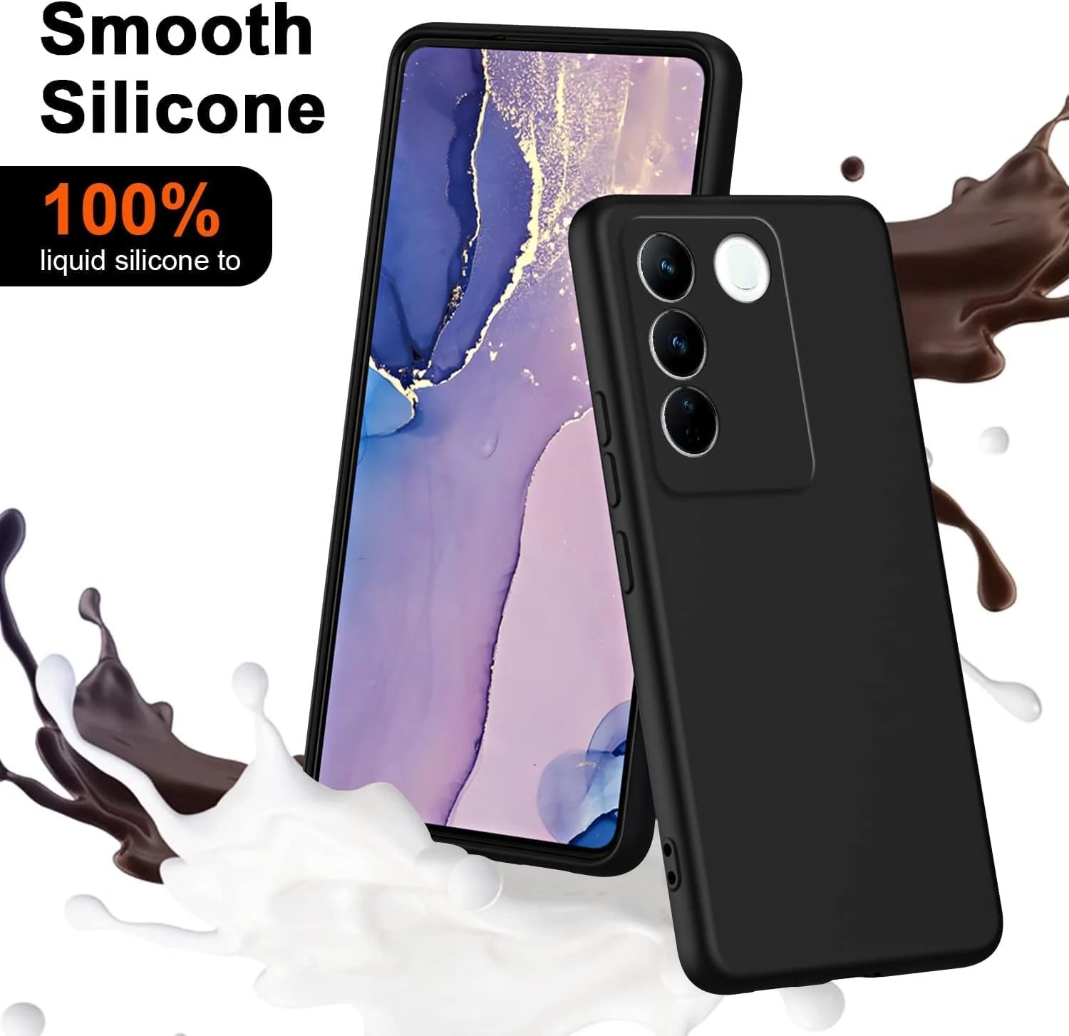 DL3 Mobilak VIVO V27e/VIVO S16e Case, Soft Flexible Liquid Silicone Gel Rubber Bumper Cover, Full Body Shockproof Protective Phone Case - Black