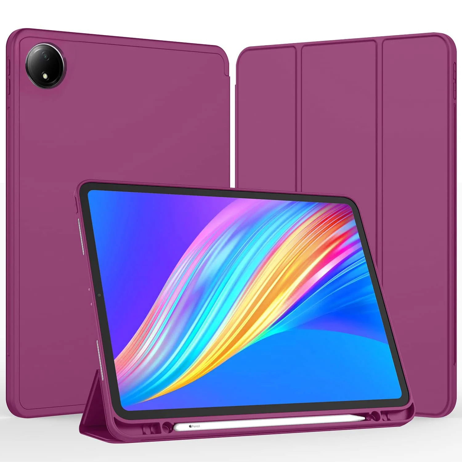 DL3 Mobilak Xiaomi Redmi Pad SE 8.7'' inch 2024 Tablet Case with Pen Holder, Soft TPU Back Trifold Stand Protective Smart Cover Flip, Auto Wake&Sleep - Rose Red