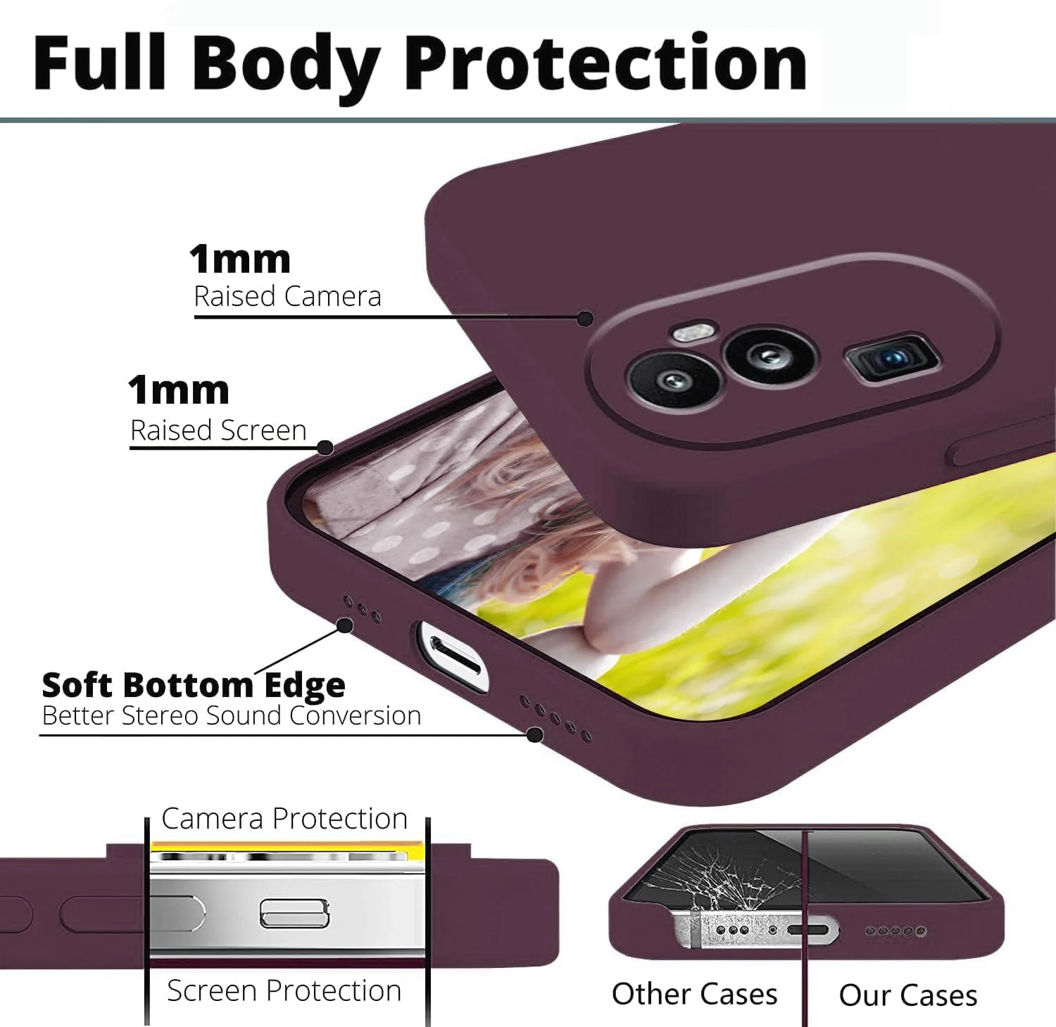 DL3 Mobilak Liquid Silicone Protective Case with Soft Microfiber Lining with Full Camera Protection for OPPO Reno 10 Pro+ Plus 5G - Wine Red