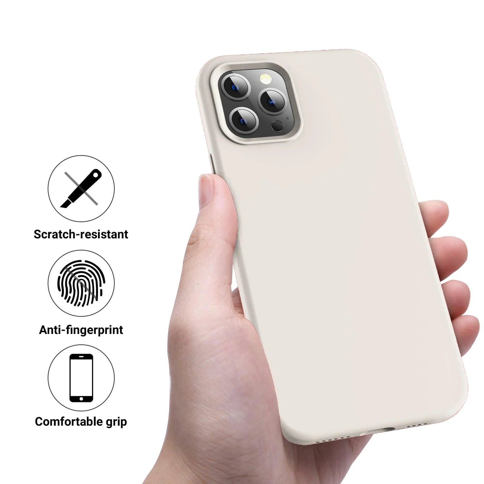 DL3 Mobilak Liquid Silicone Case for iPhone 12 Pro Max (6.7 Inch), Shock-absorbing protection, Scratch-resistant surface, Soft microfiber lining - Cream