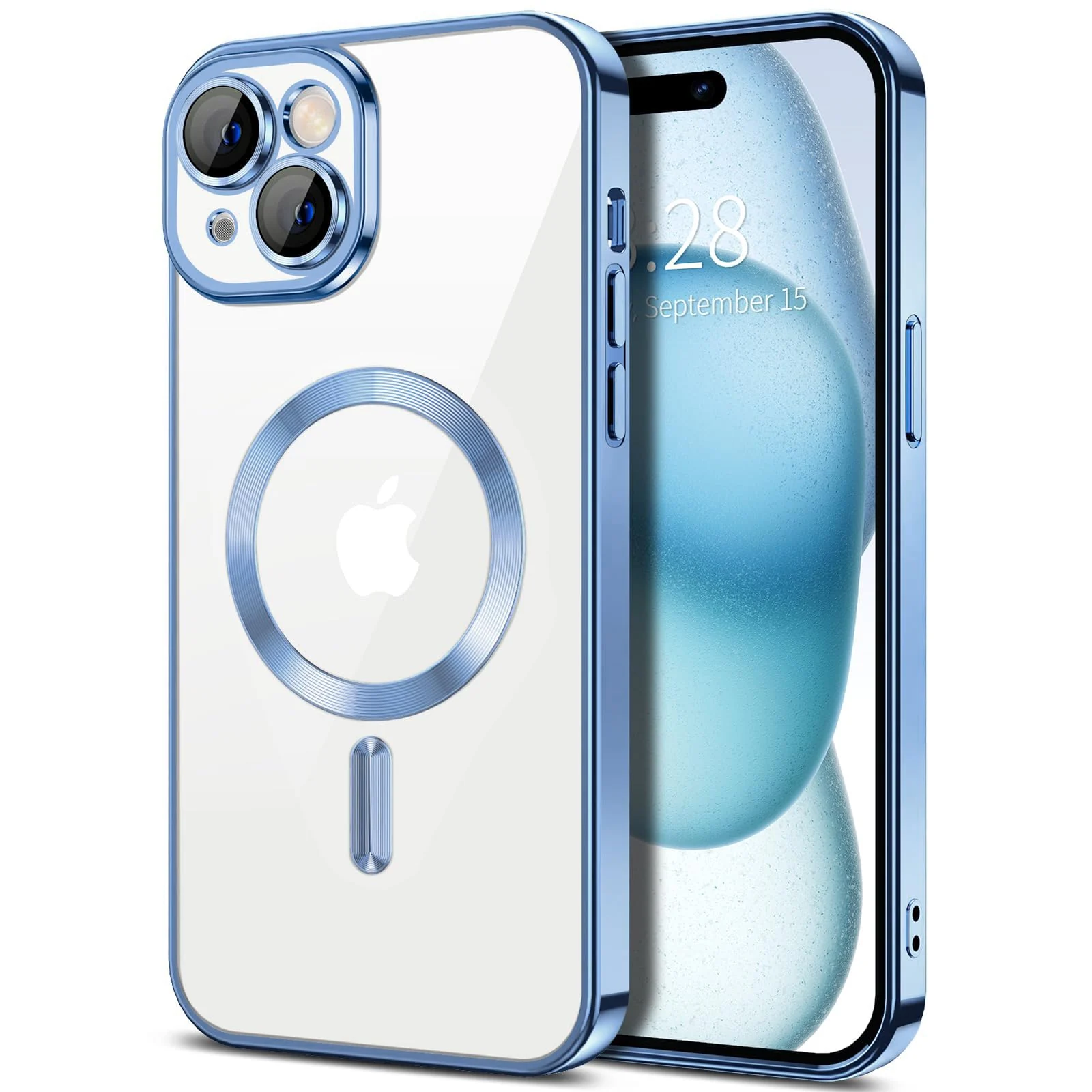 DL3 Mobilak Case for iPhone 13 (6.1 Inch) Compatible with MagSafe with Camera Lens Protector, Magnetic Clear Case Full Protection Plating Anti-Scratch Slim Thin Case Cover - Sierra Blue