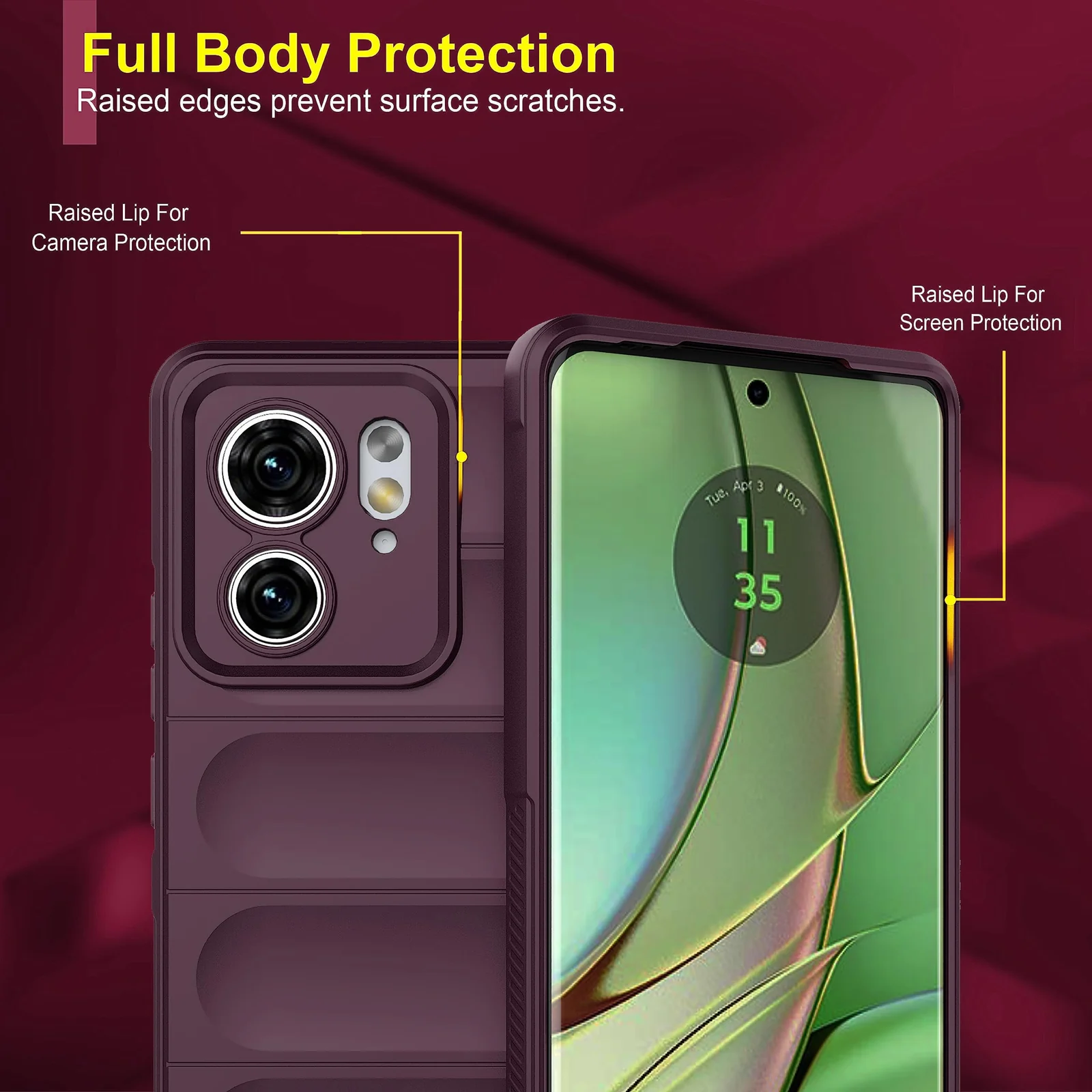 DL3 Mobilak Rugged Protective Case for Motorola Edge 40 5G, Camera protection, Shock-absorbing protection, Non-slip grip - Wine Red
