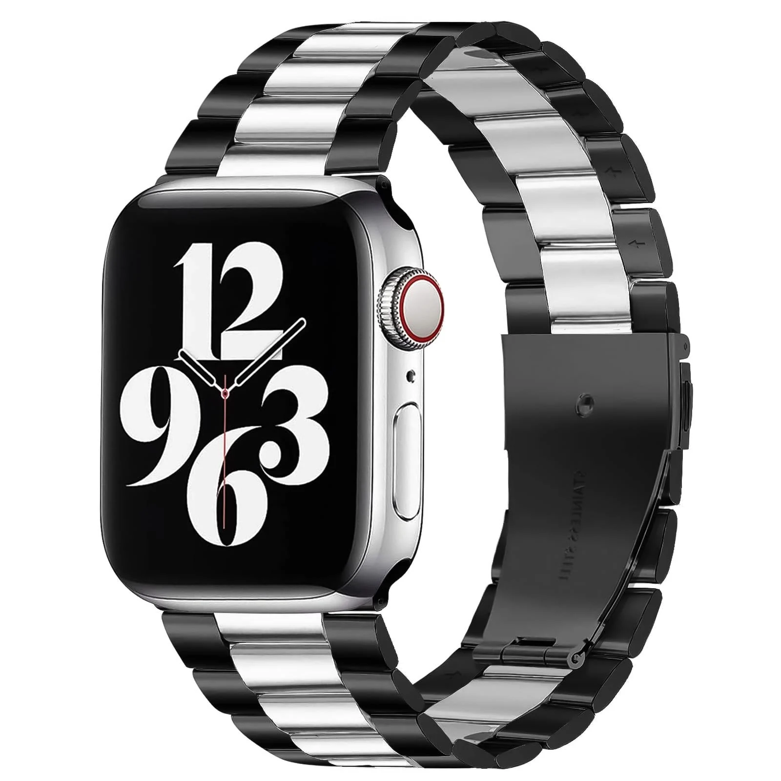 DL3 Mobilak Stainless Steel Band with Case Compatible with Apple Watch Band 45mm Series 9/8/7, Men Woman Business Strap with Protective Bumper Cover for iWatch Series 7/8/9 45mm - Black Silver