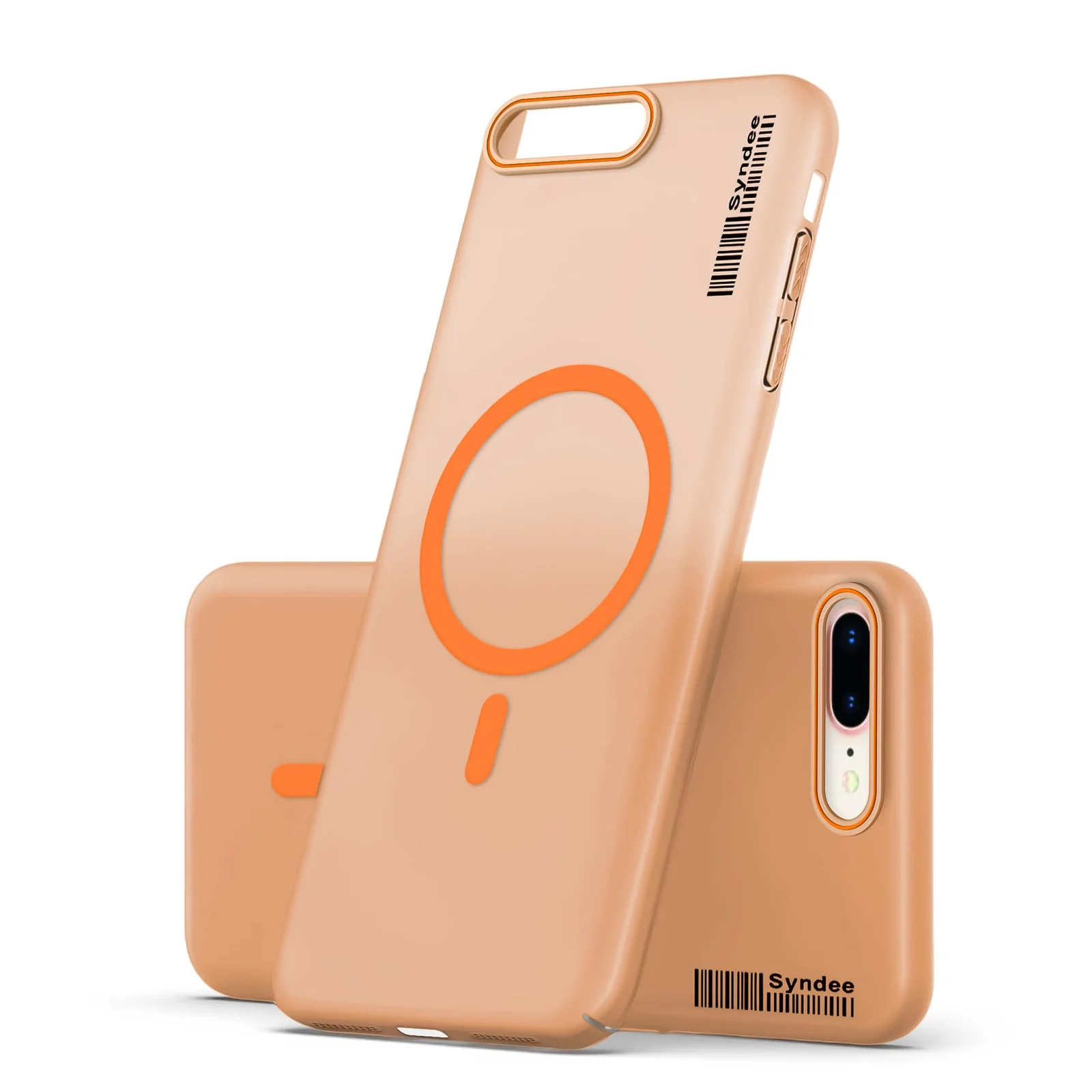 DL3 Mobilak Translucent Matte Case for iPhone 7 Plus / iPhone 8 Plus, Compatible with MagSafe accessories, Shock-absorbing protection, Integrated ring holder - Orange
