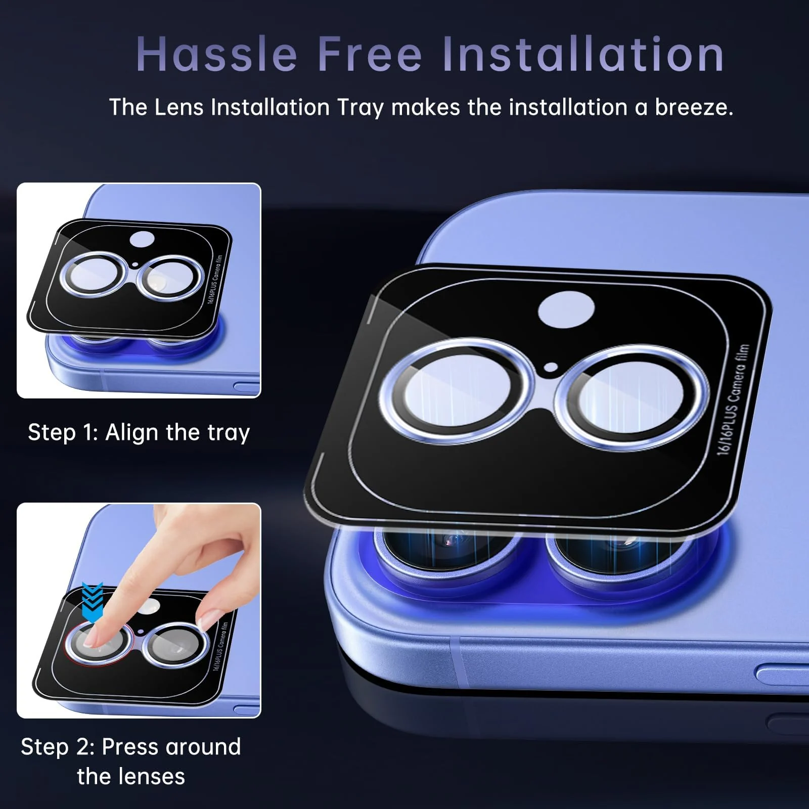 DL3 Mobilak Camera Lens Protector For iPhone 16/iPhone 16+ Plus, [Keep Original Shooting] Tempered Glass Screen Protector Metal Individual Camera Cover, Case Friendly - Ultramarine