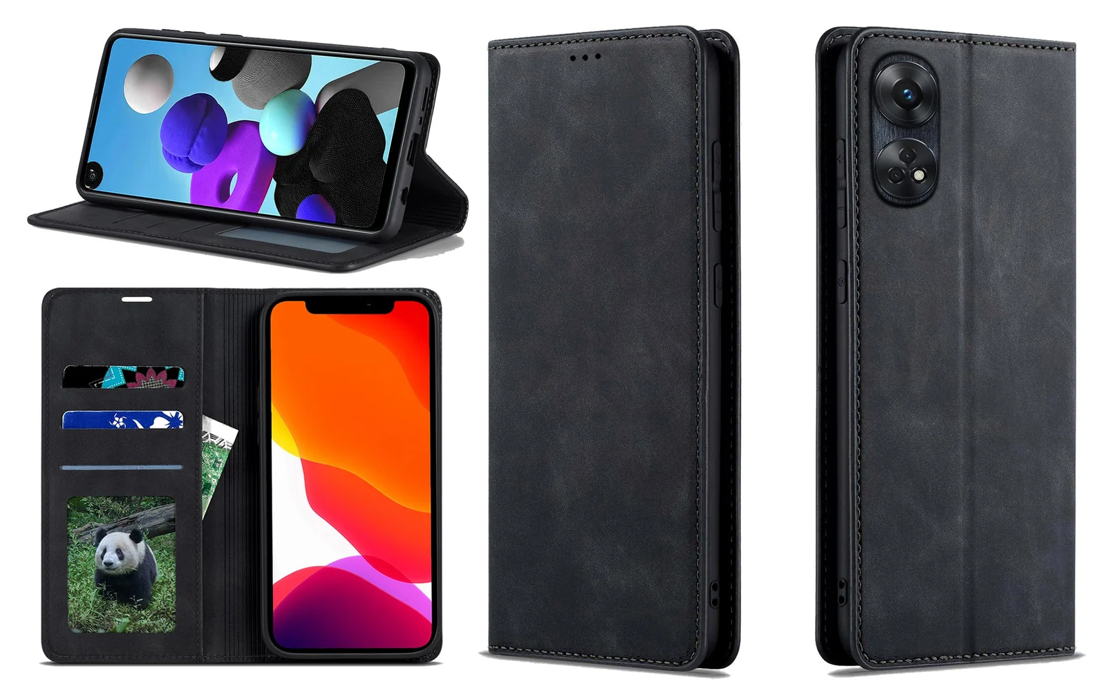 Dl3 Mobilak Premium PU Leather Flip Folio Case for Oppo Reno 8T 4G (Reno8T), Magnetic Closure Protective Case Kickstand Card Cash Slot Shockproof Durable Wallet Cover Soft TPU (Black)