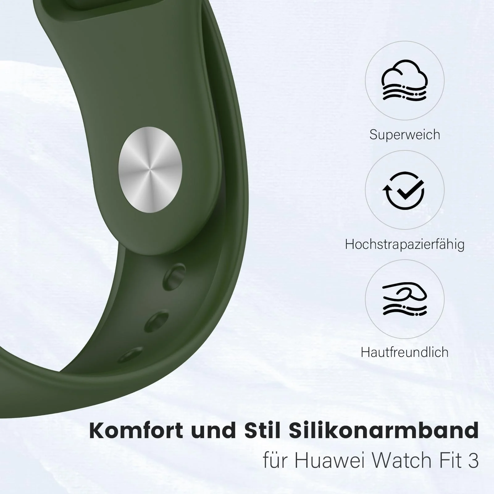 DL3 Mobilak Silicone Strap Compatible with Huawei Watch Fit 3 Strap for Men Women Breathable Soft Replacement Strap Adjustable Waterproof Sports Straps - Army Green