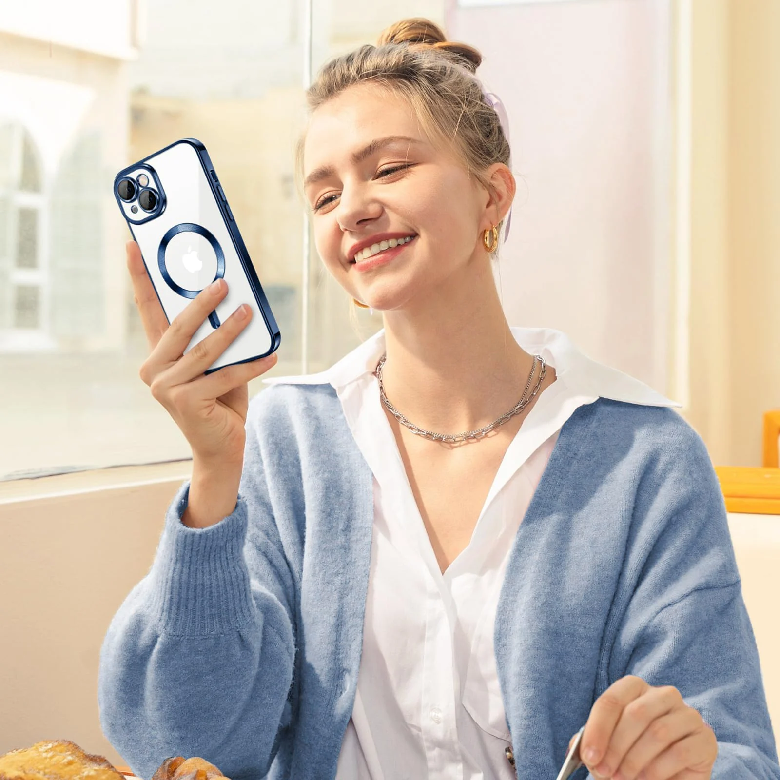 DL3 Mobilak Electroplated Case for iPhone 15 Plus (6.7''), Camera Lens Full Protection, Compatible with MagSafe Wireless Charging, Shockproof Soft TPU Phone Cover - Dark Blue