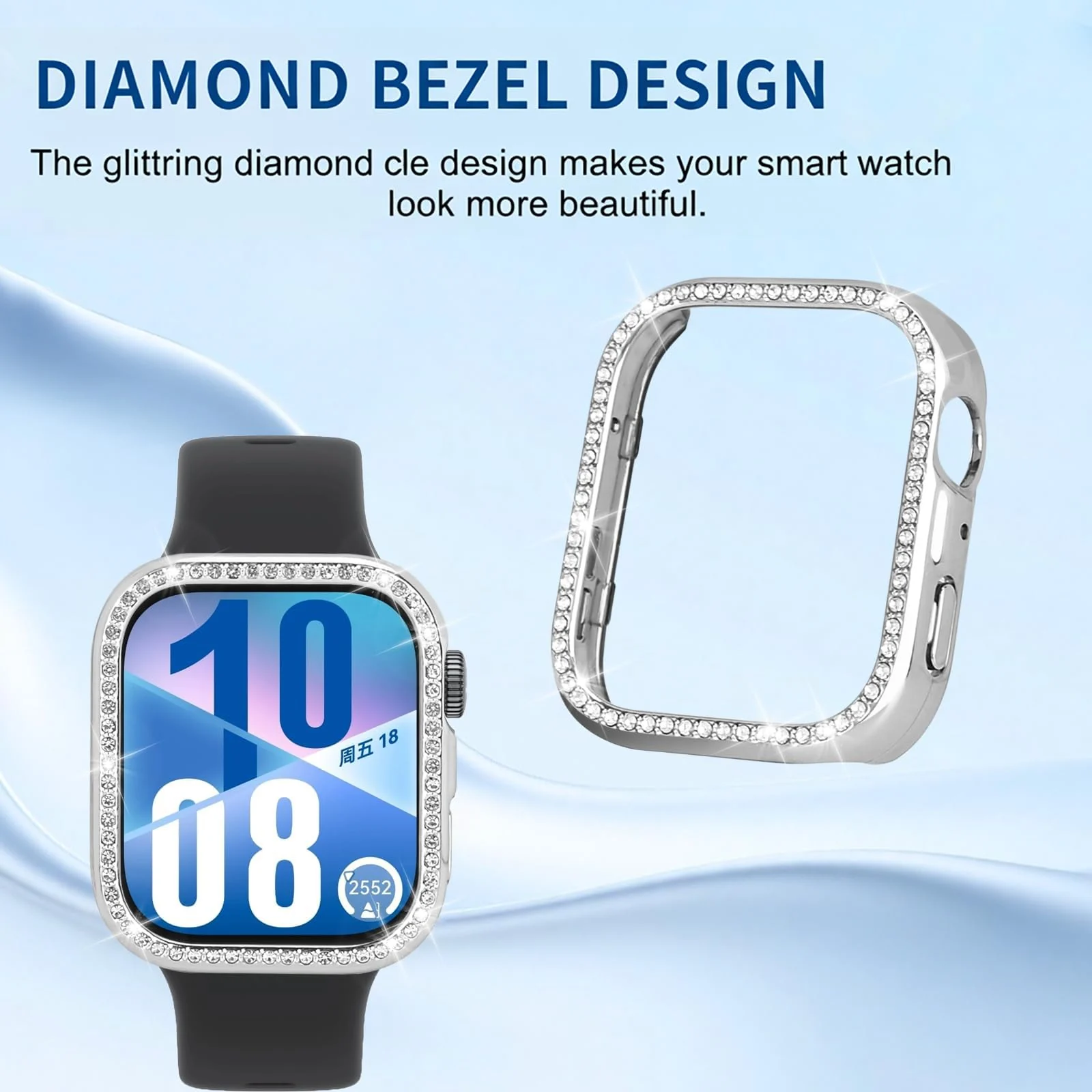 DL3 Mobilak Bling Case Without screen protector for Huawei Watch Fit 4, Hard PC Frame Case, Crystal Diamonds Bumper Cover for Women Girls, Slim Protective Cover for Huawei Watch Fit 4 - Silver