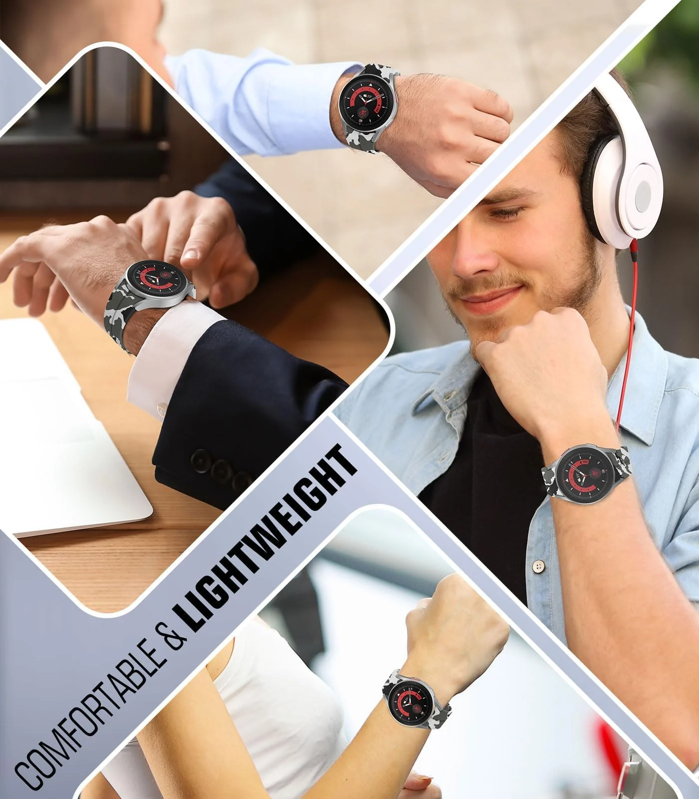 DL3 Mobilak Strap Compatible with Samsung Galaxy Watch 7 FE 6 5 4 Strap 40mm 44mm/Watch 6 Classic 43mm 47mm/5 Pro 45mm/4 Classic 42mm 46mm, No Gap Magnetic Clasp Silicone Band - Camouflage Green