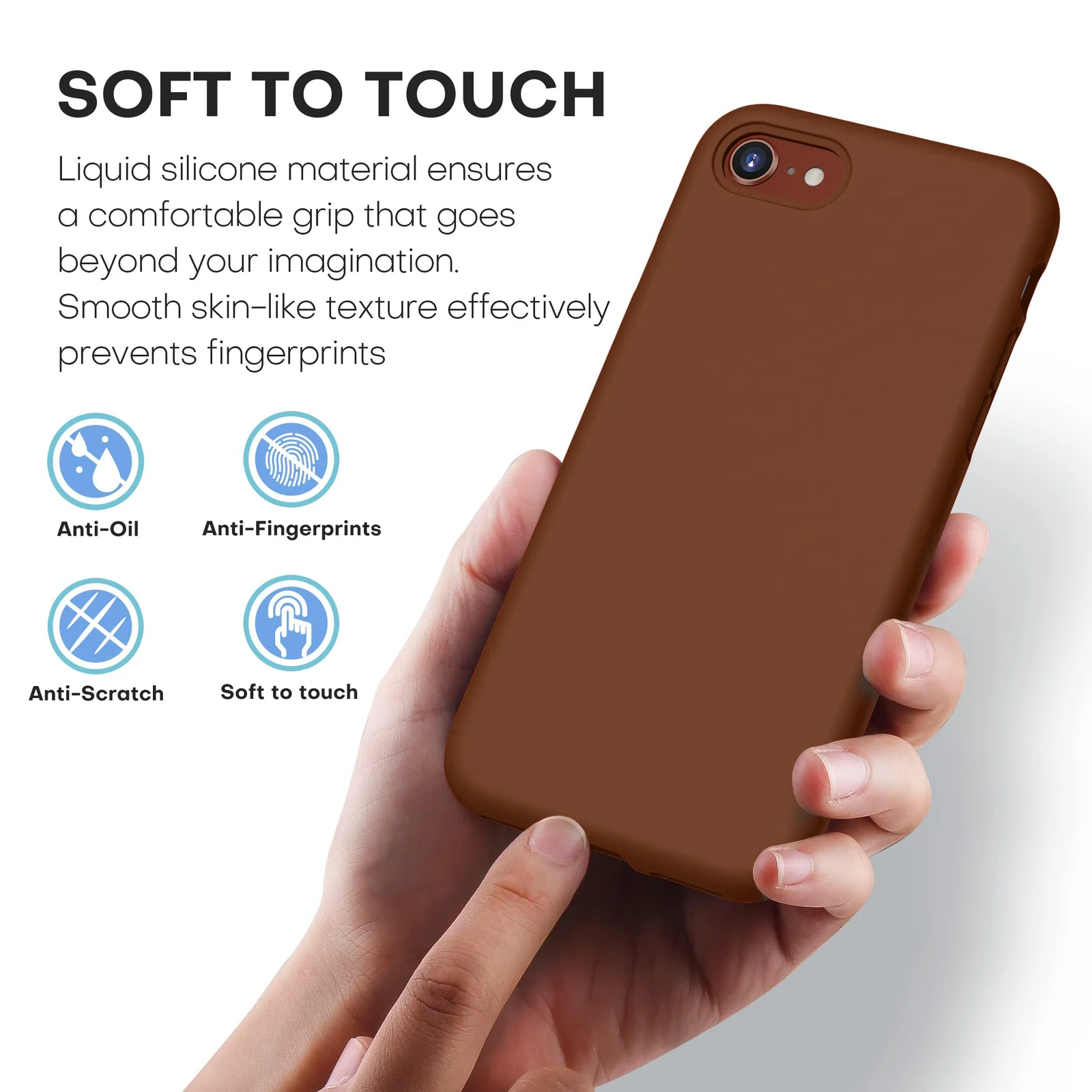 DL3 Mobilak Compatible with iPhone 7/8, iPhone SE 2022, SE 2020, Case, Liquid Silicone Case, Full Body Protective Cover, Shockproof, Slim Phone Case, Anti-Scratch Soft Microfiber - Brown