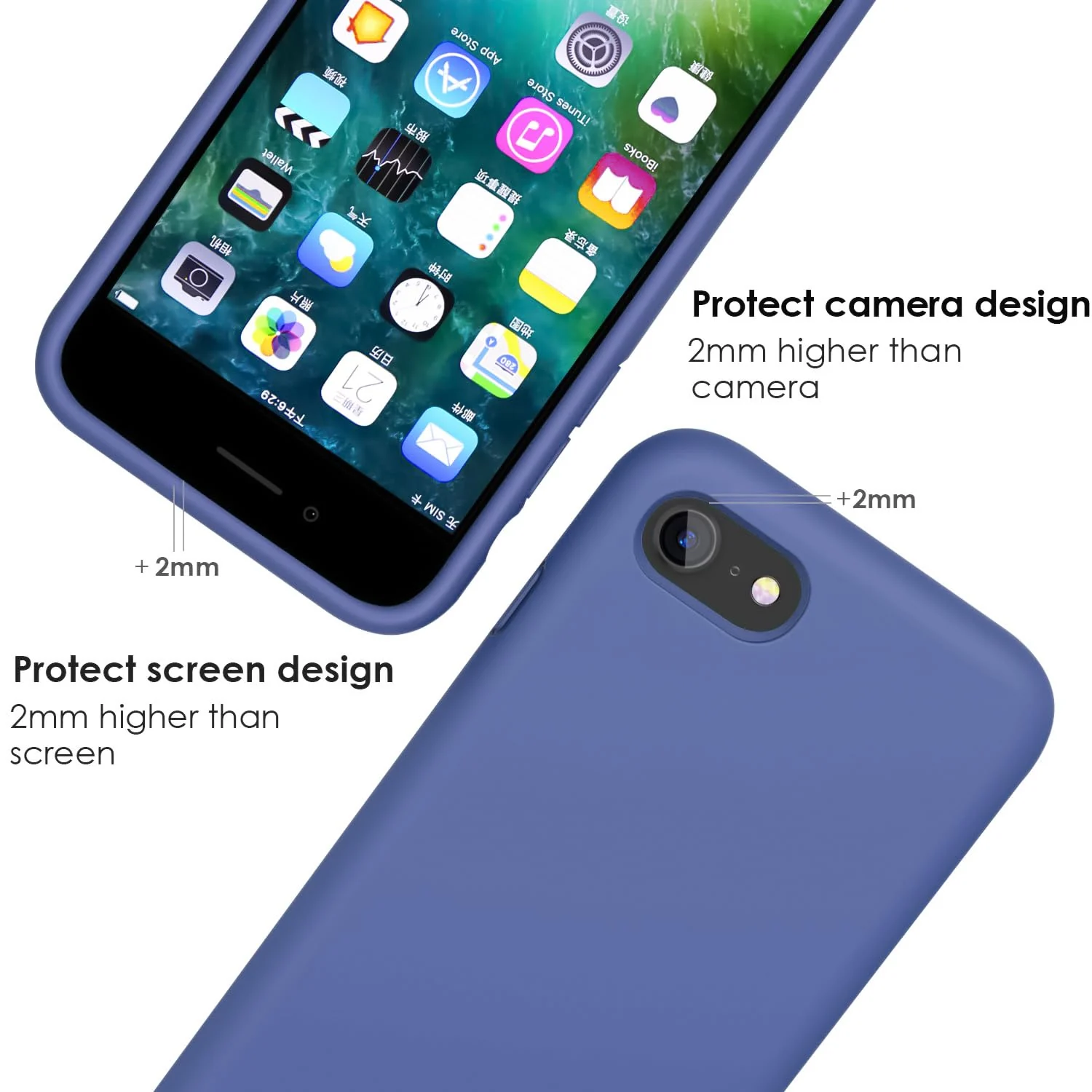 DL3 Mobilak Liquid Silicone Protective Case for iPhone SE 2022, SE 2020, iPhone 7, iPhone 8 with Camera Protection and Microfiber Lining - Lavender Blue