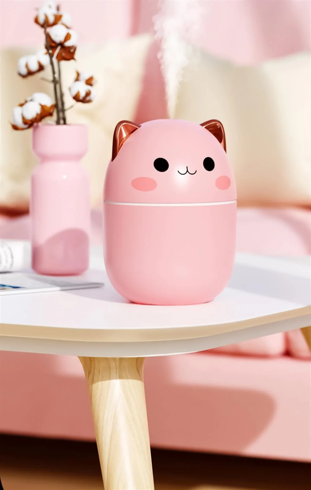 MOBIGON Wood Cool Mist Ultrasonic Humidifier for Room Moisture, Aroma Diffuser for Home, 250ml Essential Oil Diffuser with 7 Colorful Night Light, Auto Shut-Off, Home, Office, car - Pink