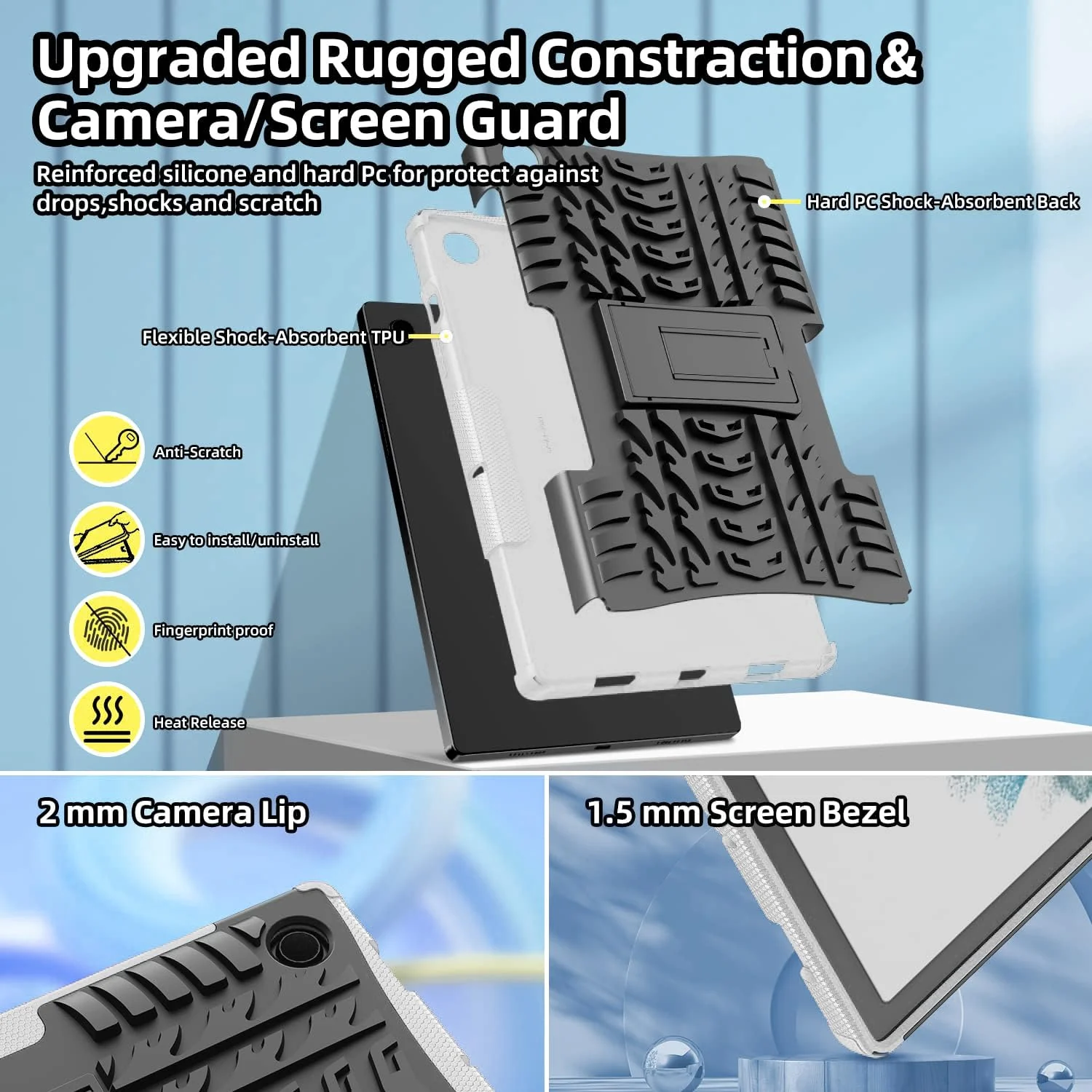 DL3 Mobilak Case For Samsung Galaxy Tab A8 10.5 Inch 2021(-X200/-X205/-X207), Hybrid Rugged Armor Heavy Duty 2 in 1 TPU + PC Combo Dual Layer Shockproof Case with Kickstand - White