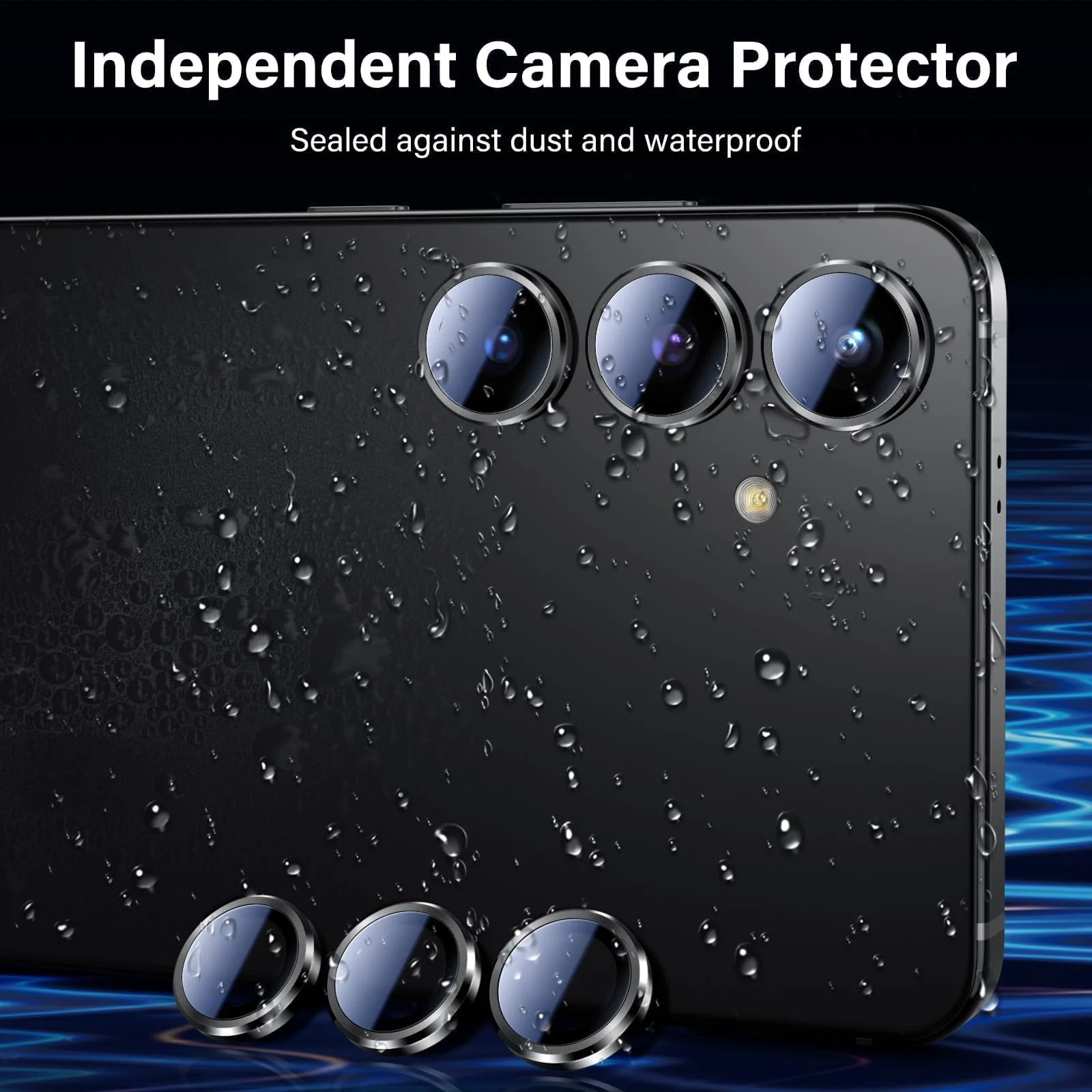 DL3 Mobilak Camera Lens Protector for Samsung Galaxy A05s Accessories, 9H Tempered Glass Metal Individual Ring Camera Cover Screen Protector, Case Friendly, Anti Scratch - Black