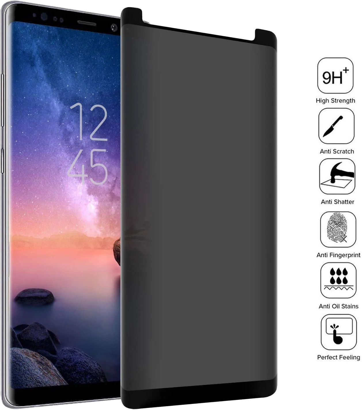 DL3 Mobilak Samsung Galaxy Note 9 Privacy Screen Protector, Anti-Spy 9H Hardness Tempered Glass Film [Case Friendly] [Bubble Free] - Black
