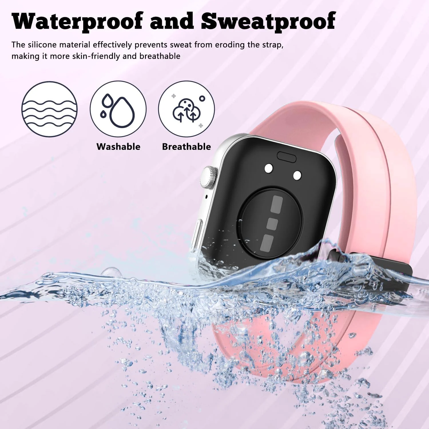 DL3 Mobilak Silicone Strap Compatible with Huawei Watch Fit 3/Watch Fit 4 Pro/Fit 4 Magnetic Metal Stainless Buckle Sport Silicone Strap, Band Quick Release Soft Replacment Wristband - Pink