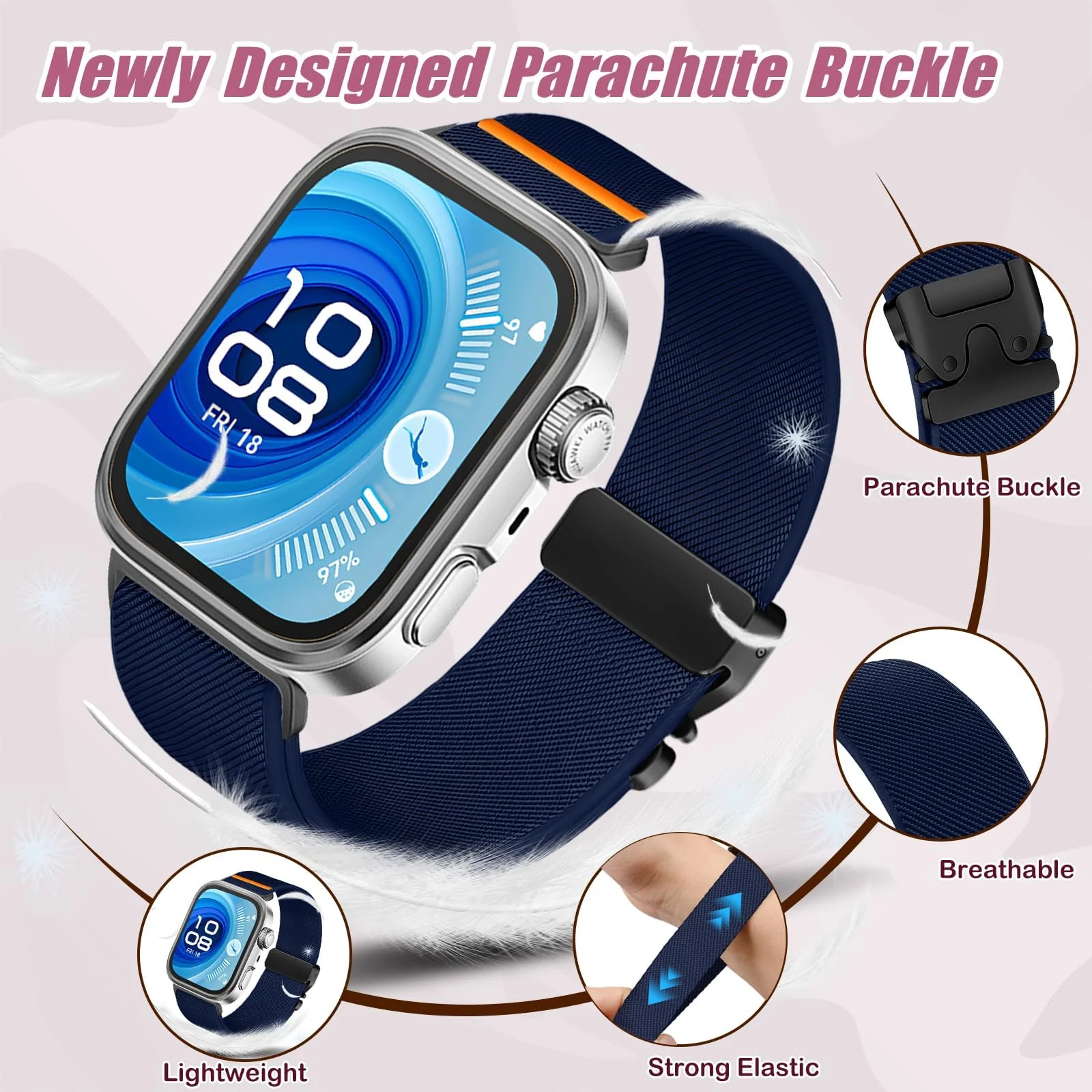 DL3 Mobilak Nylon Strap for Huawei Watch Fit 4/Fit 4 Pro/Fit 3, Men's and Women's, Stretchy Parachute buckle Strap, Sport Elastic Braided Replacement Band for Huawei Watch Fit 3/4/4 Pro - Blue